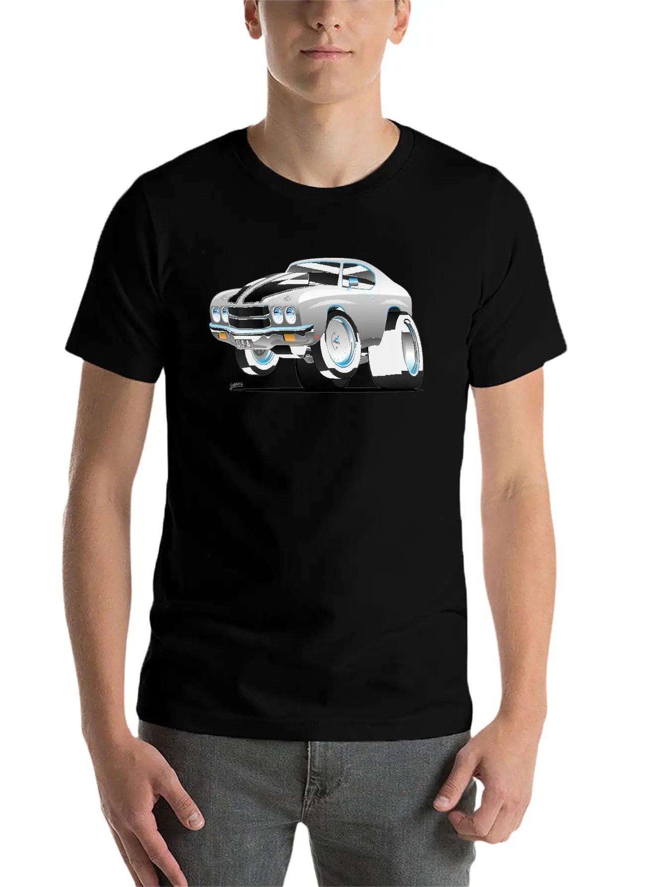 Classic 70's American Muscle Car Cartoon Essential Cotton Tee For Daily Outfits ¨C Unisex Style