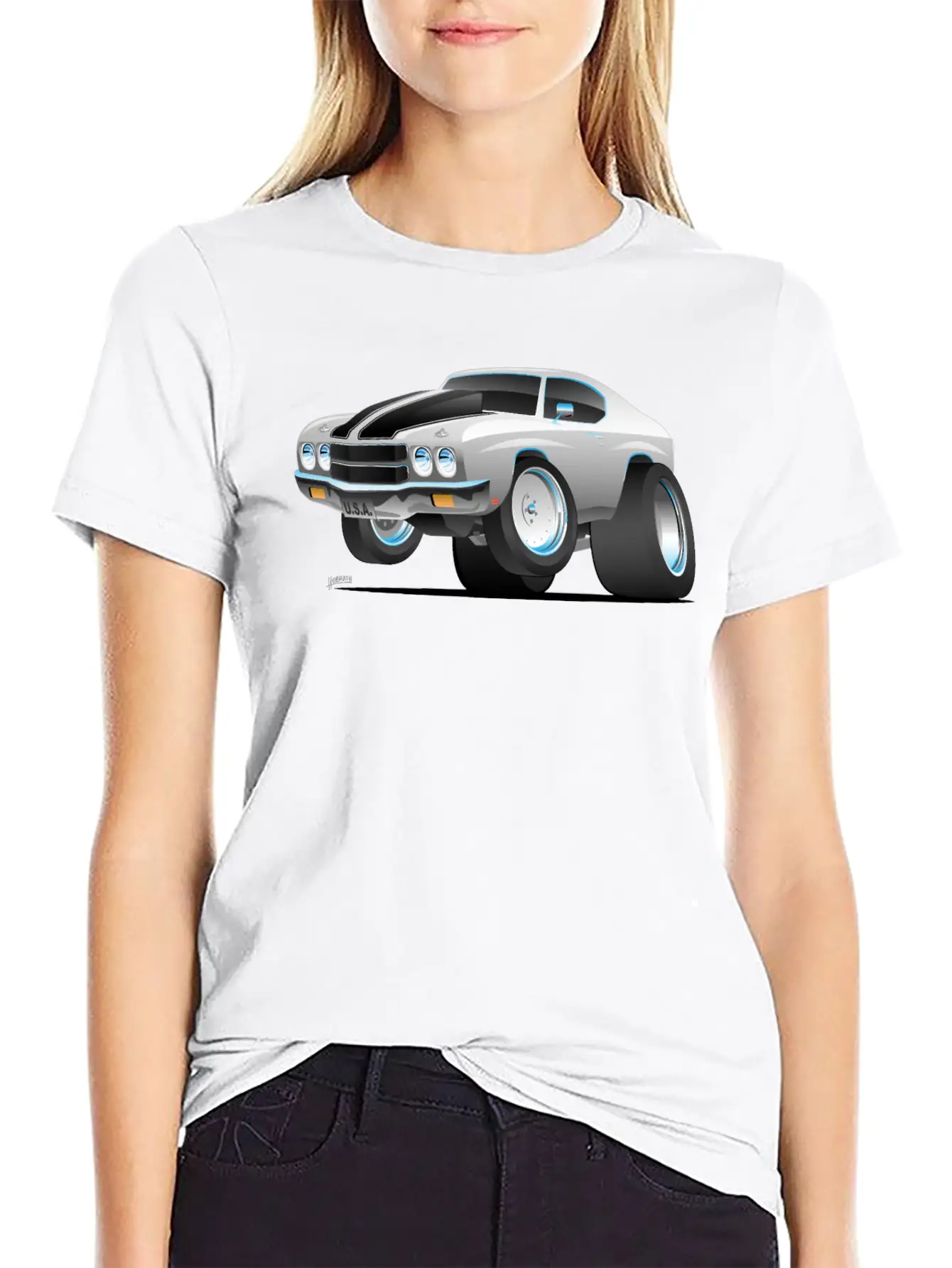 Classic 70's American Muscle Car Cartoon Essential Cotton Tee For Daily Outfits ¨C Unisex Style