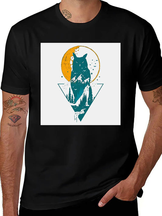 Classy And Minimalist Double Exposure WOLF And OWL Basic Graphic T-Shirt ¨C Daily Comfort In Soft Cotton