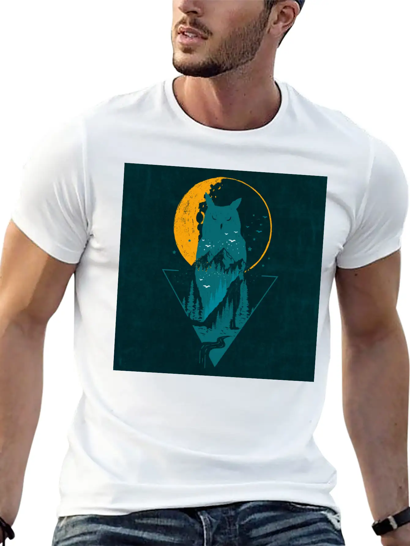 Classy And Minimalist Double Exposure WOLF And OWL Basic Graphic T-Shirt ¨C Daily Comfort In Soft Cotton