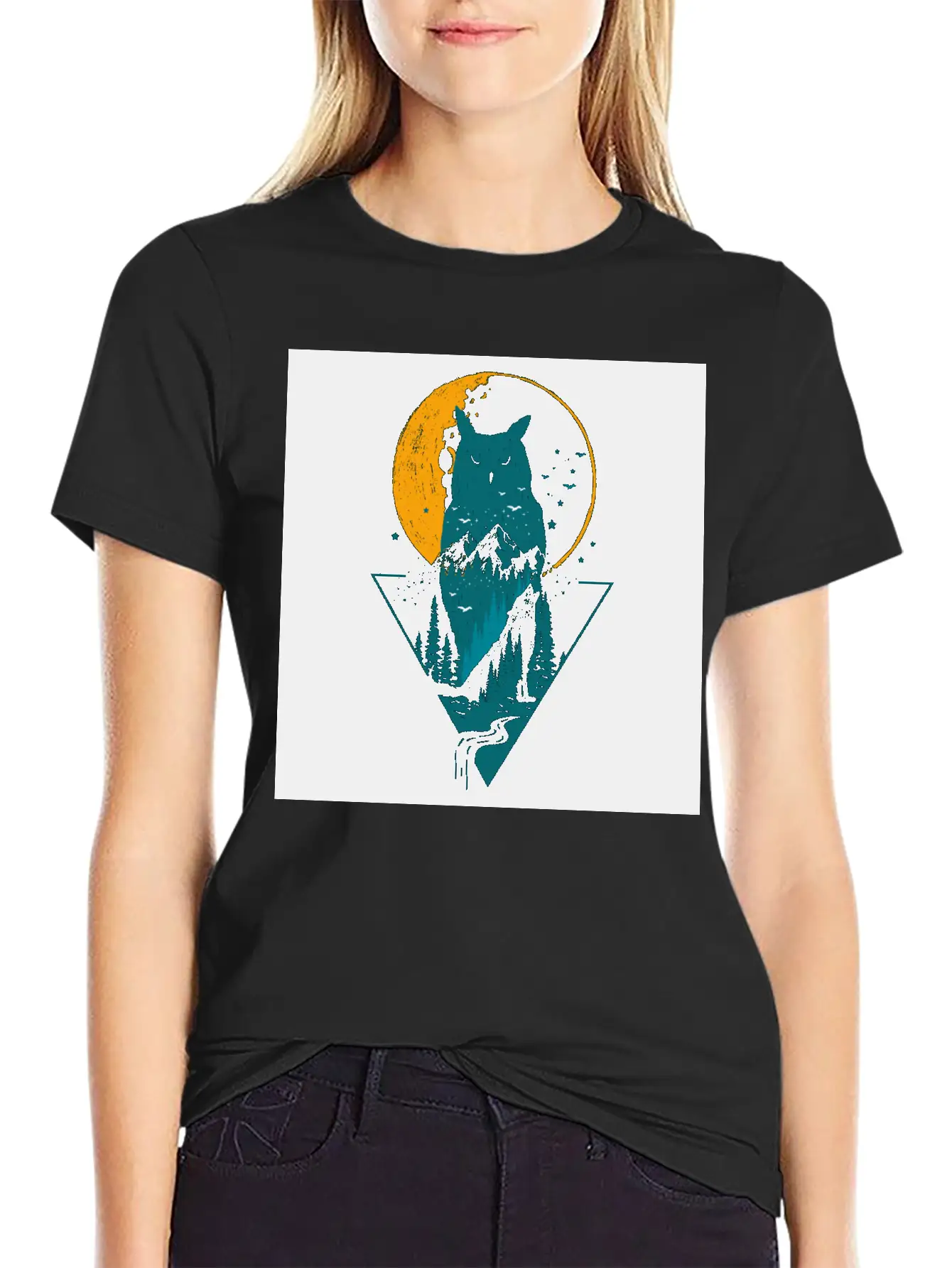 Classy And Minimalist Double Exposure WOLF And OWL Basic Graphic T-Shirt ¨C Daily Comfort In Soft Cotton