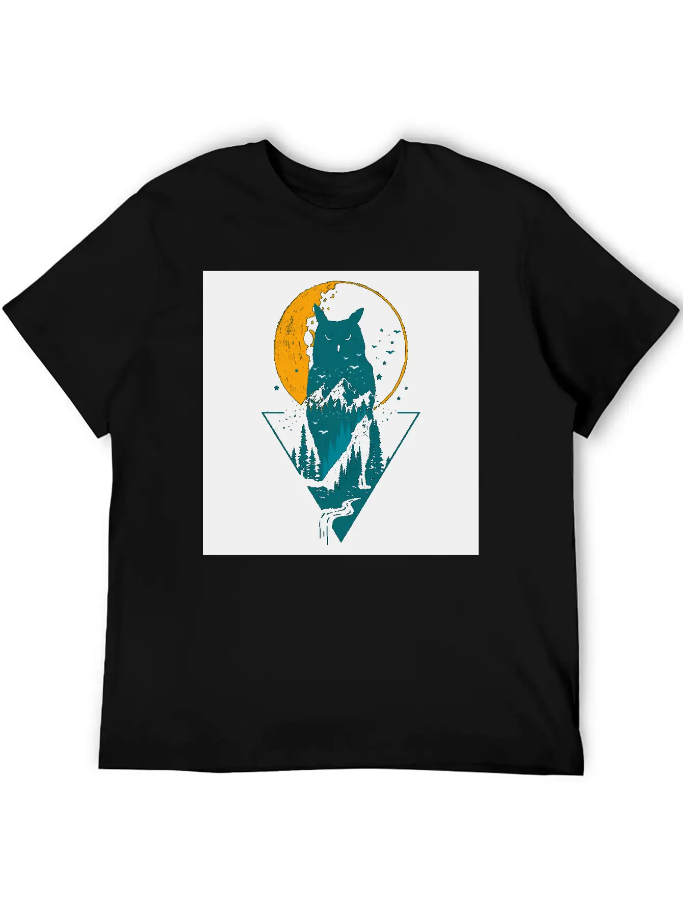 Classy And Minimalist Double Exposure WOLF And OWL Basic Graphic T-Shirt ¨C Daily Comfort In Soft Cotton