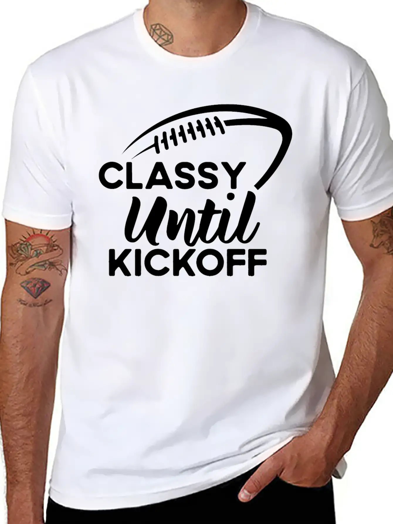 Classy Until Kickoff Football Game Day, Football Essential Cotton Tee For Daily Outfits ¨C Unisex Style