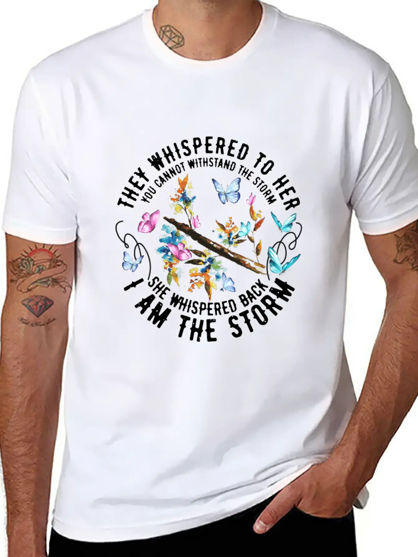 Colorful Butterflies I Am The Storm - Feminist Essential Cotton Tee For Daily Outfits ¨C Unisex Style