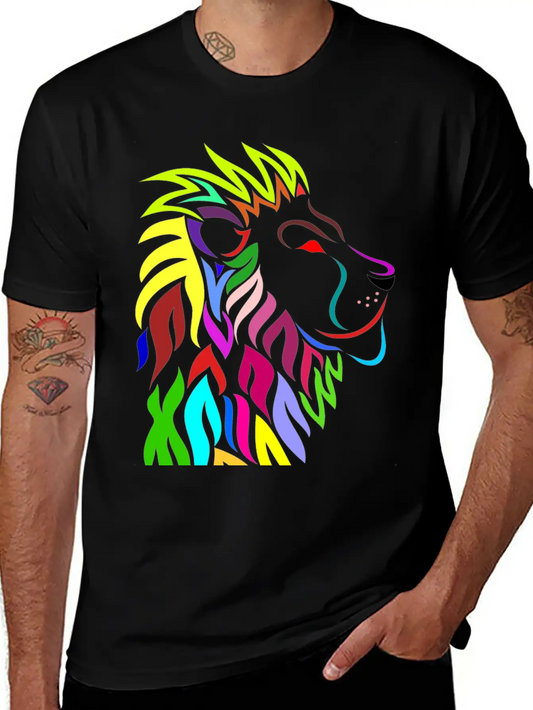 Colorful Lion Head Essential Cotton Tee For Daily Outfits ¨C Unisex Style