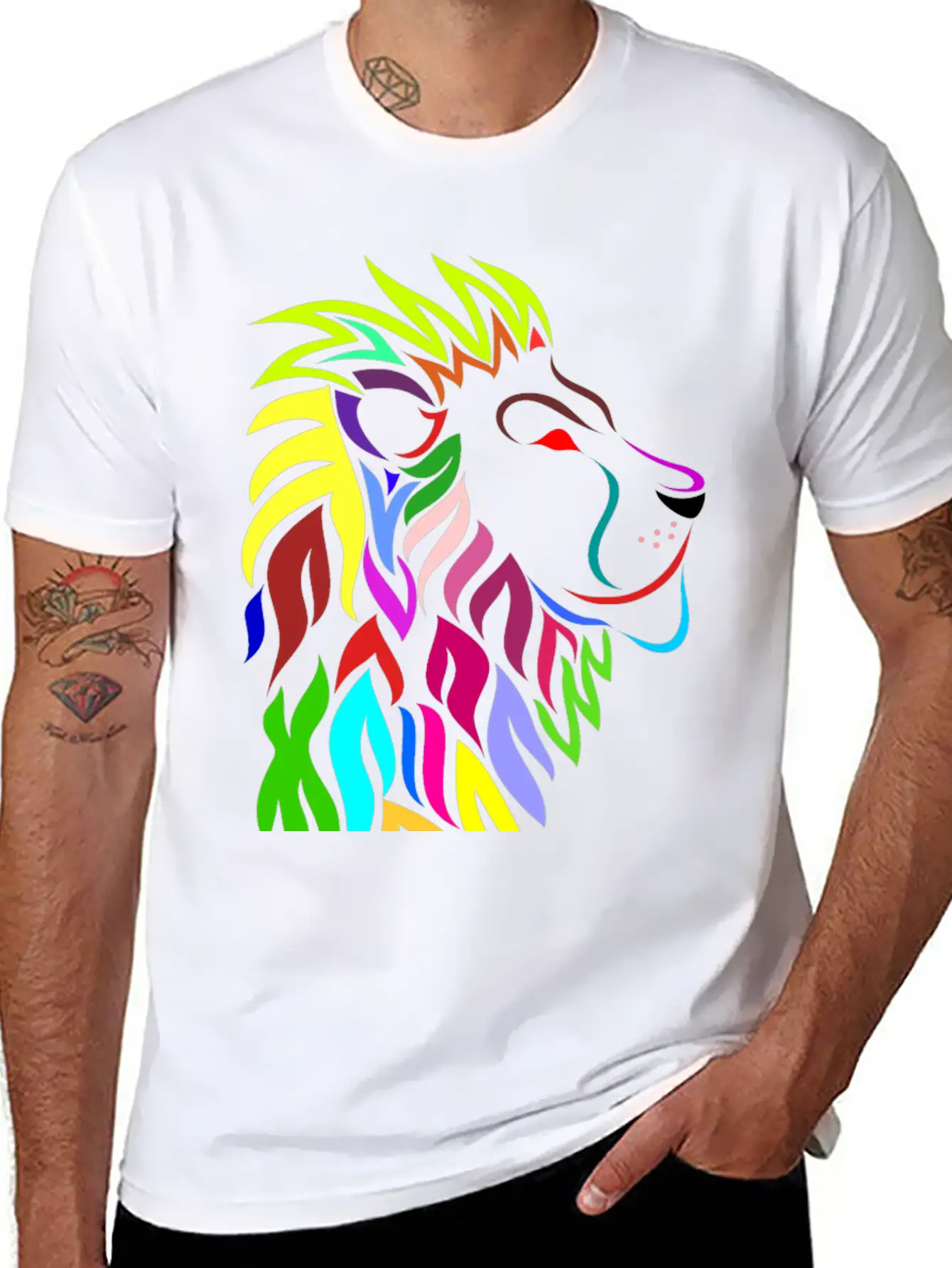Colorful Lion Head Essential Cotton Tee For Daily Outfits ¨C Unisex Style