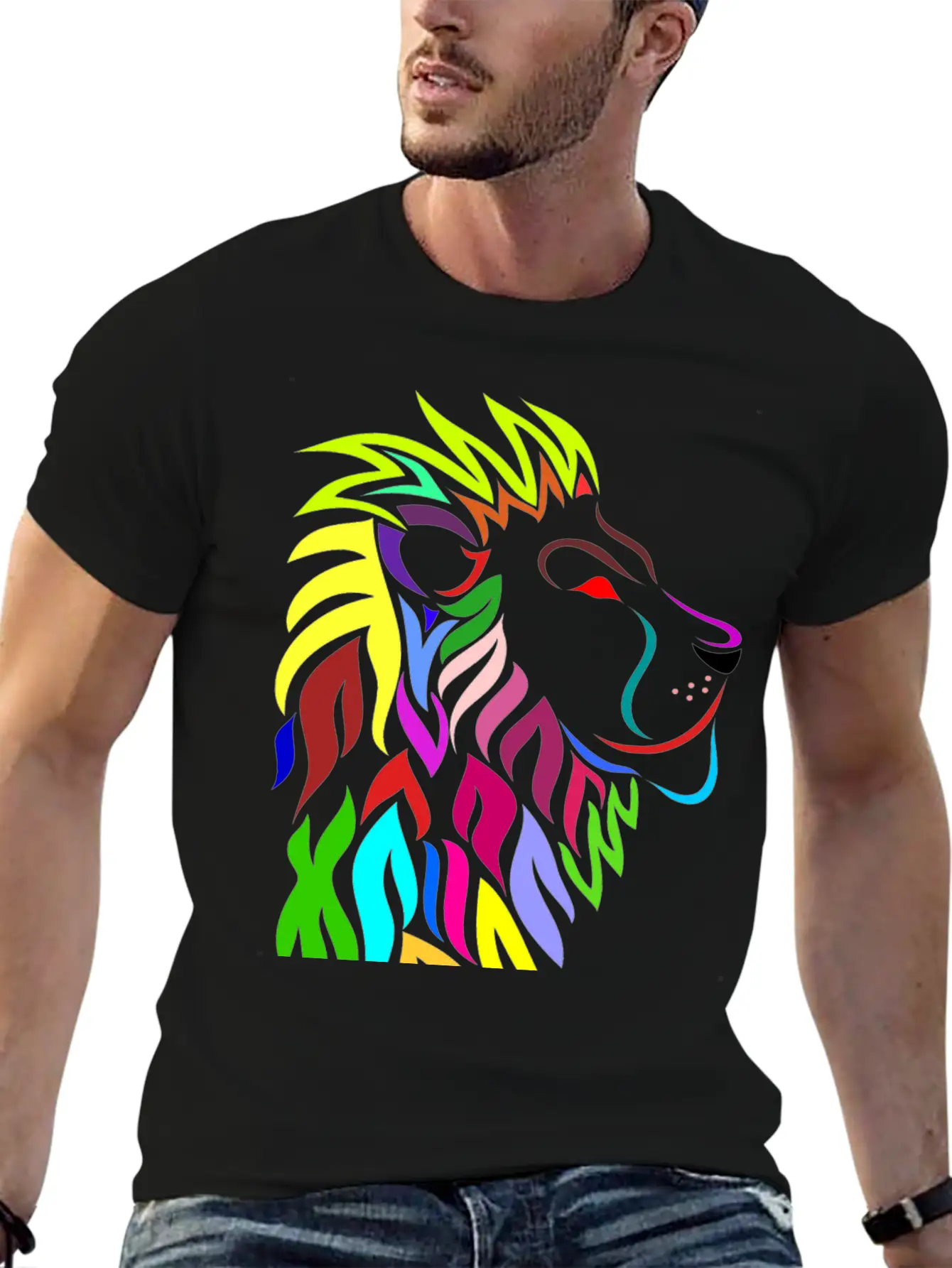 Colorful Lion Head Essential Cotton Tee For Daily Outfits ¨C Unisex Style