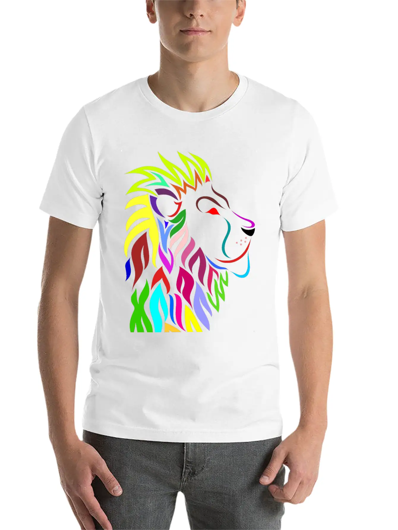 Colorful Lion Head Essential Cotton Tee For Daily Outfits ¨C Unisex Style