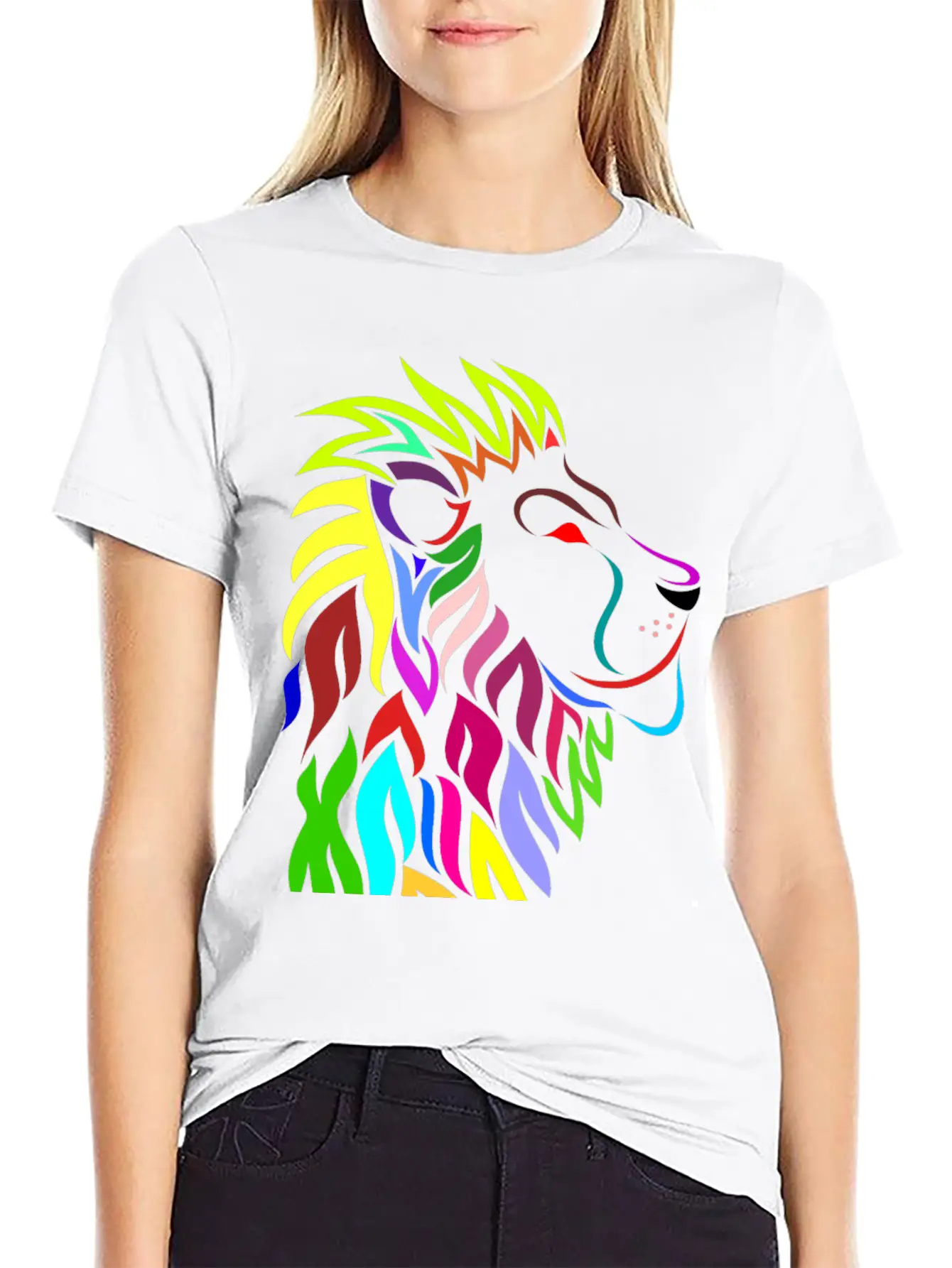 Colorful Lion Head Essential Cotton Tee For Daily Outfits ¨C Unisex Style