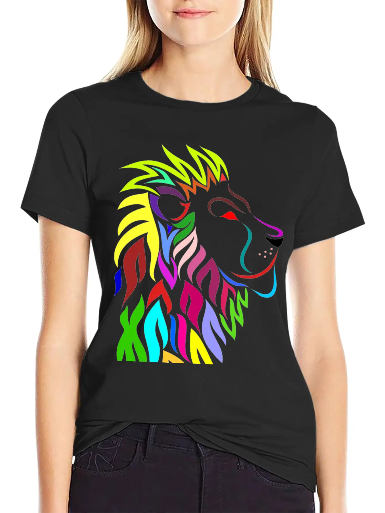 Colorful Lion Head Essential Cotton Tee For Daily Outfits ¨C Unisex Style