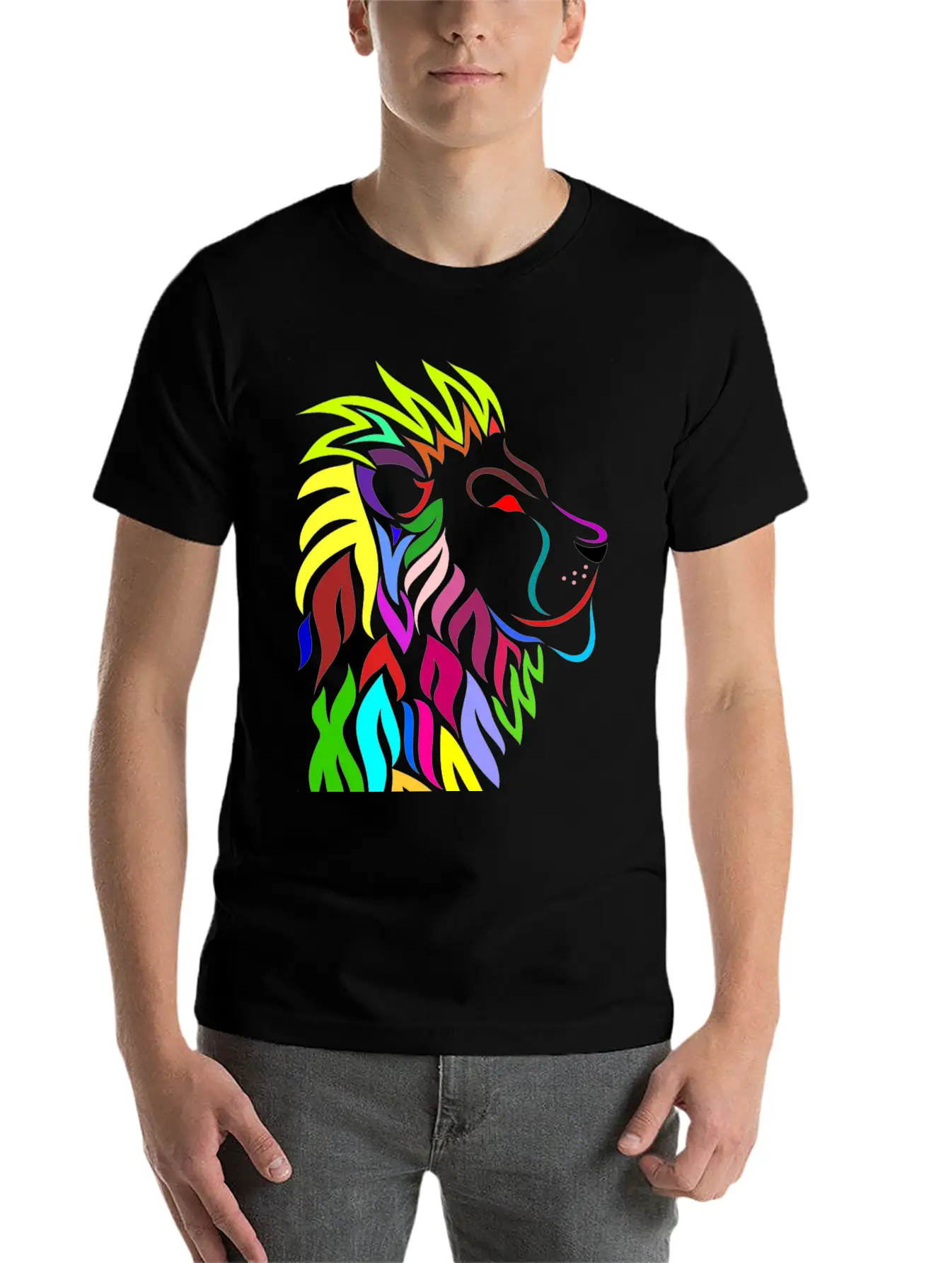 Colorful Lion Head Essential Cotton Tee For Daily Outfits ¨C Unisex Style