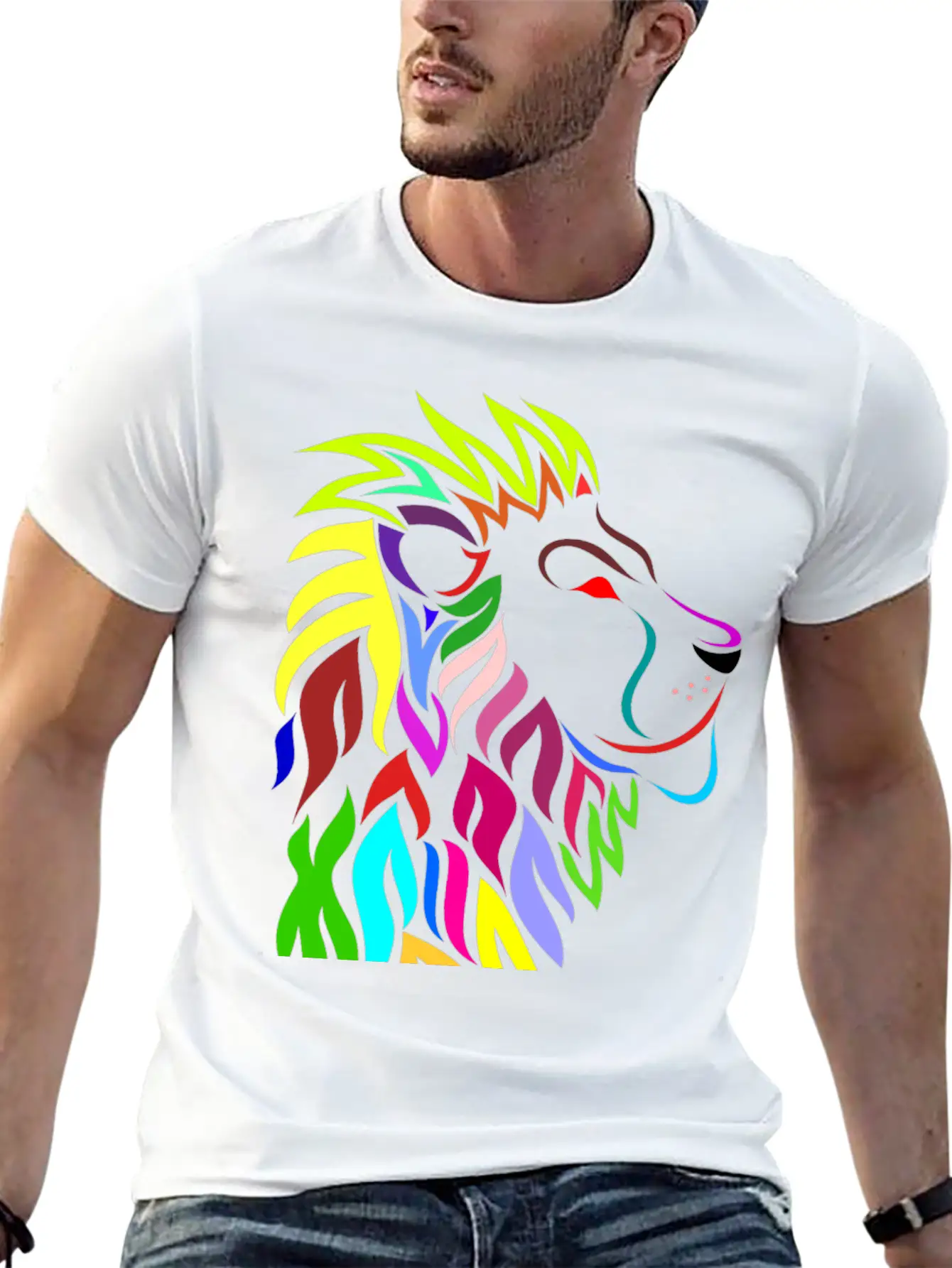 Colorful Lion Head Essential Cotton Tee For Daily Outfits ¨C Unisex Style