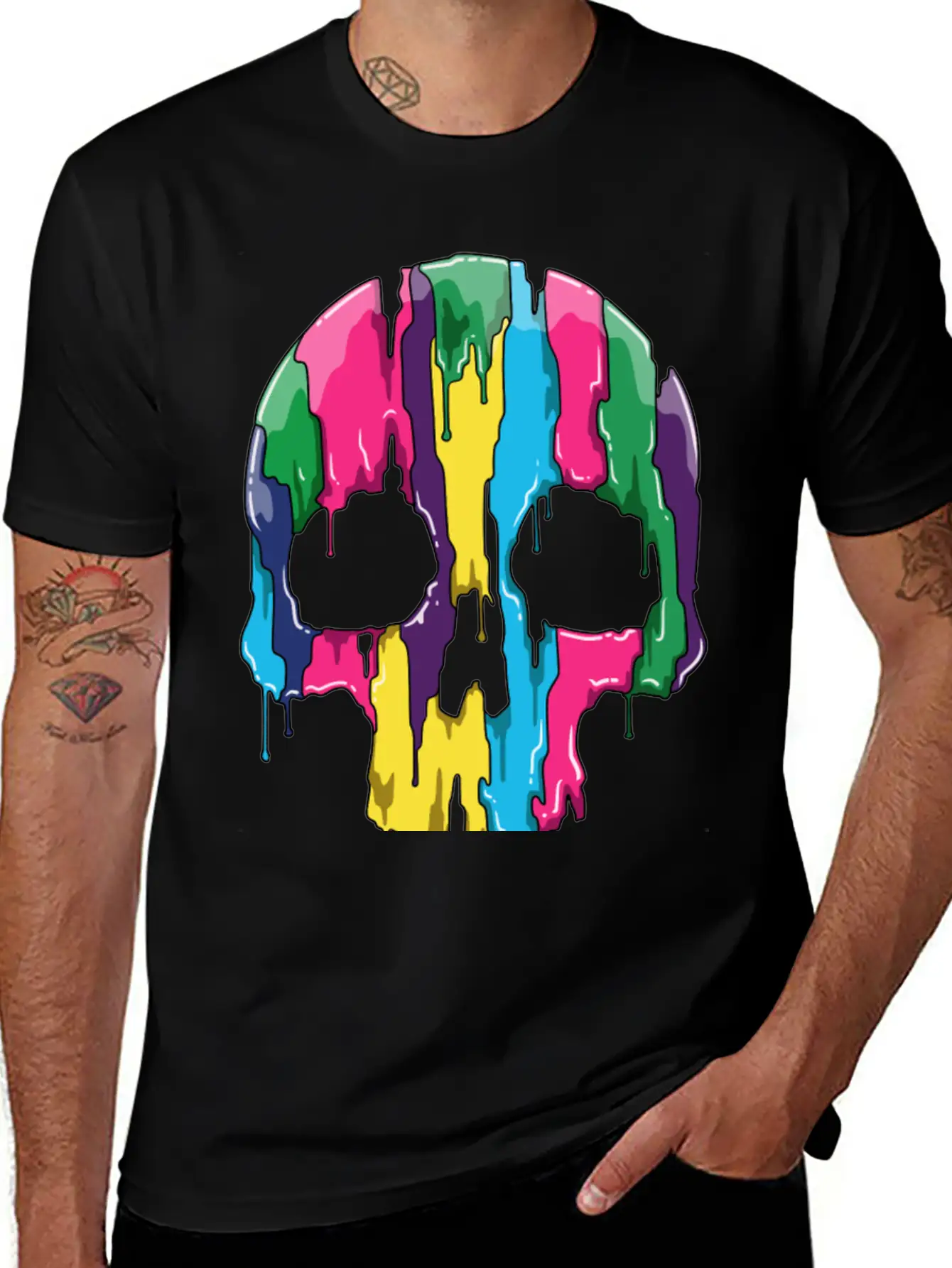 Colorful Skull Gradient With Watercolors Basic Graphic T-Shirt ¨C Daily Comfort In Soft Cotton