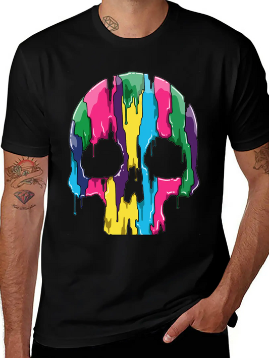 Colorful Skull Gradient With Watercolors Basic Graphic T-Shirt ¨C Daily Comfort In Soft Cotton