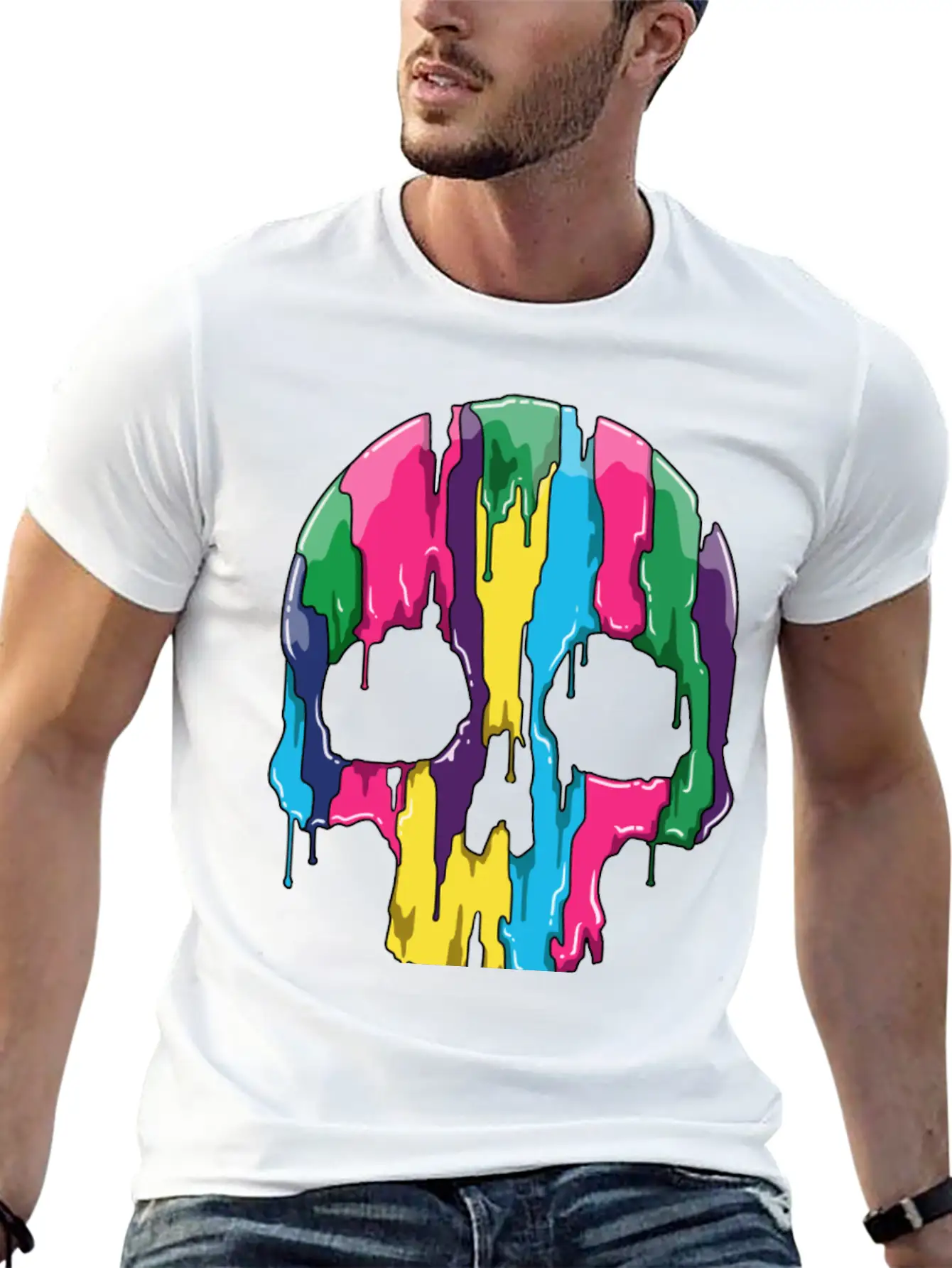 Colorful Skull Gradient With Watercolors Basic Graphic T-Shirt ¨C Daily Comfort In Soft Cotton