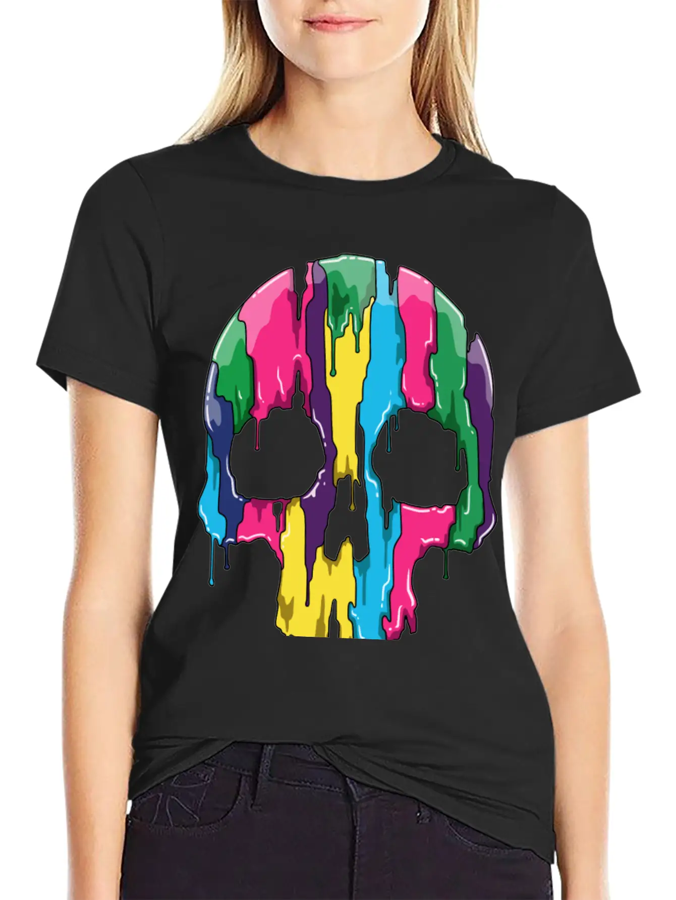 Colorful Skull Gradient With Watercolors Basic Graphic T-Shirt ¨C Daily Comfort In Soft Cotton