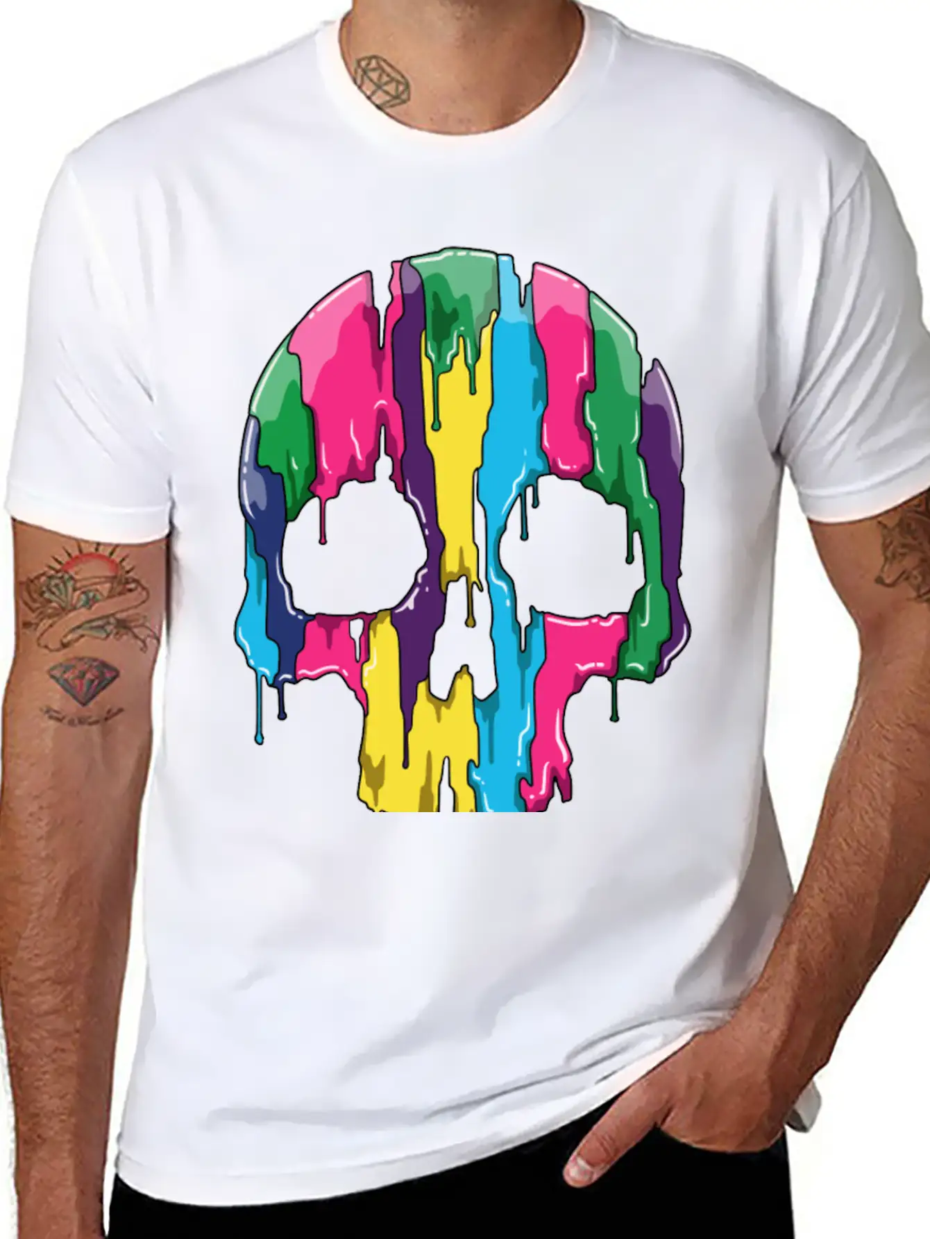 Colorful Skull Gradient With Watercolors Basic Graphic T-Shirt ¨C Daily Comfort In Soft Cotton
