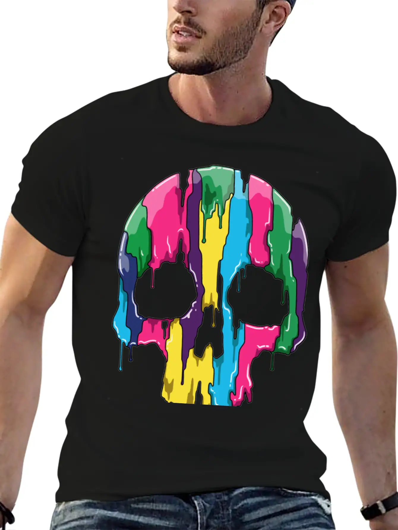 Colorful Skull Gradient With Watercolors Basic Graphic T-Shirt ¨C Daily Comfort In Soft Cotton