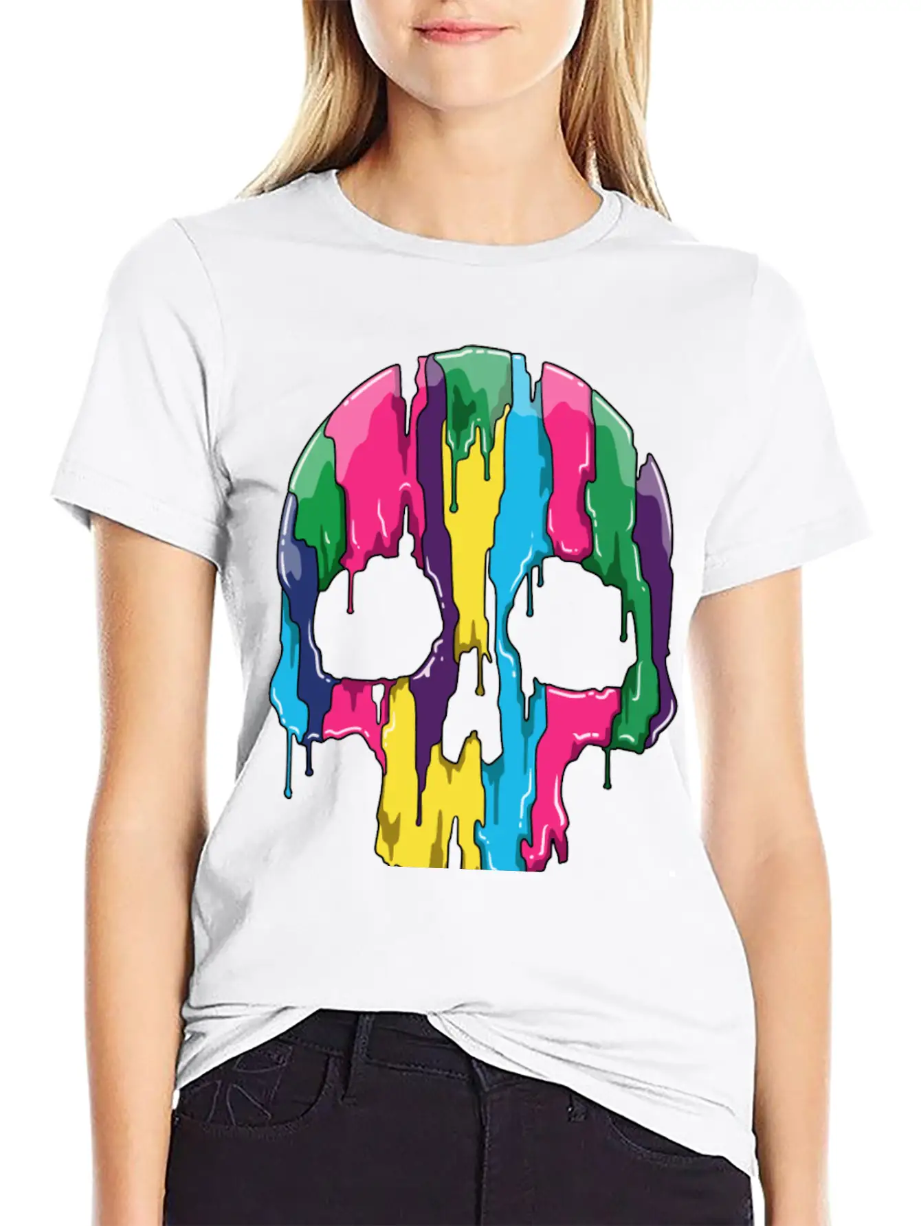 Colorful Skull Gradient With Watercolors Basic Graphic T-Shirt ¨C Daily Comfort In Soft Cotton