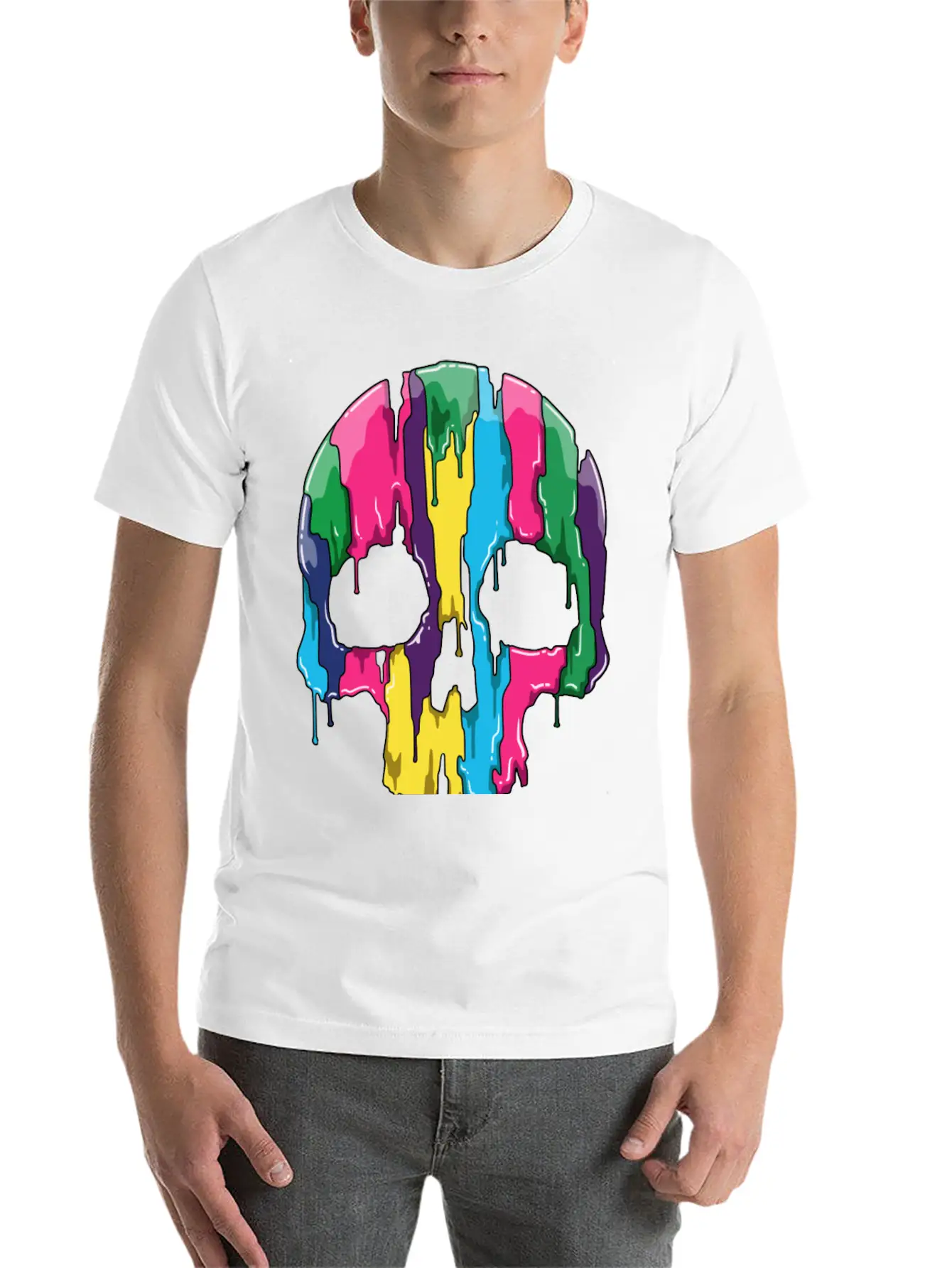 Colorful Skull Gradient With Watercolors Basic Graphic T-Shirt ¨C Daily Comfort In Soft Cotton
