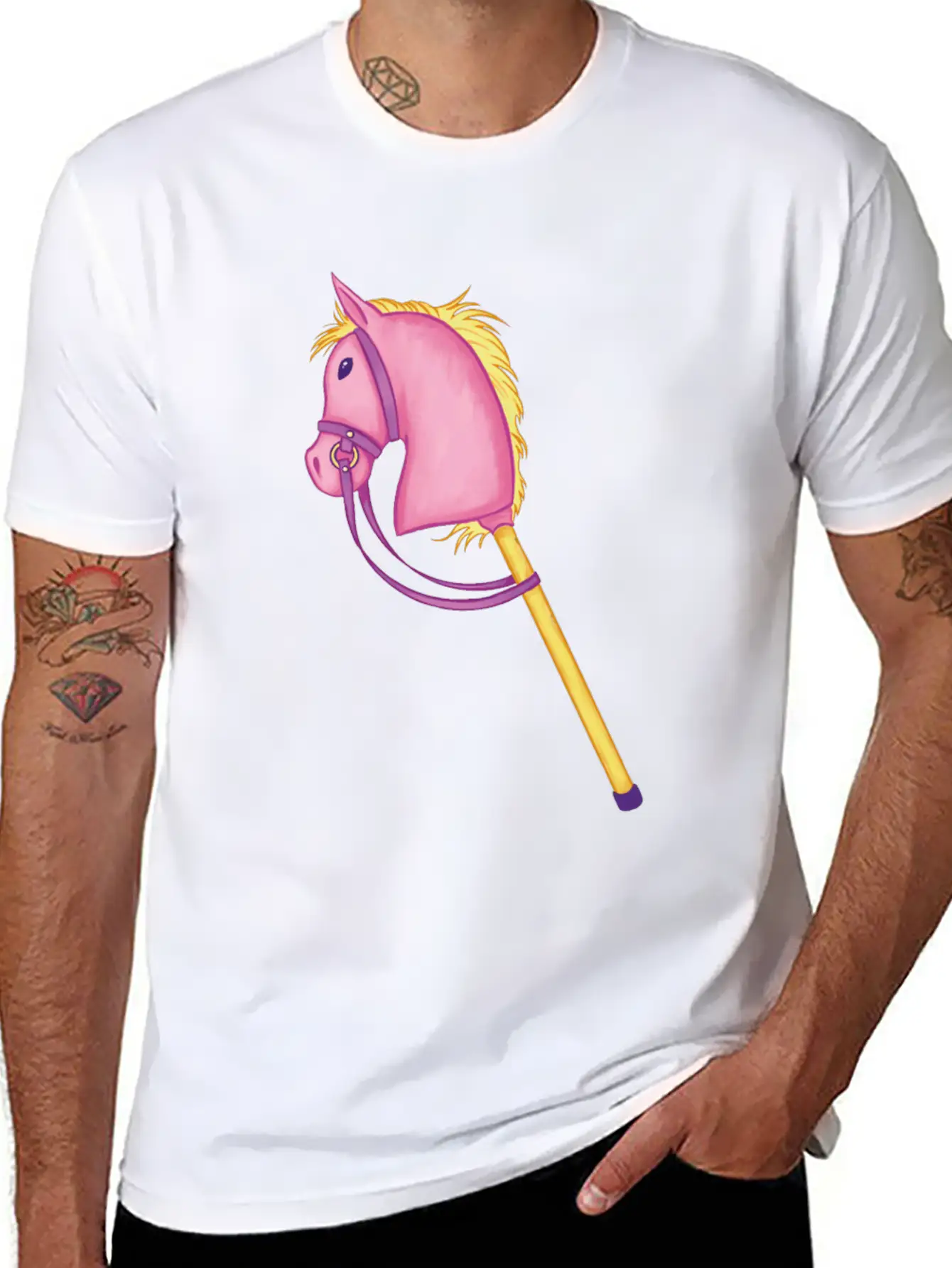 Colorful Stick Horse Cool Hobby Horse Gifts Essential Cotton Tee For Daily Outfits ¨C Unisex Style