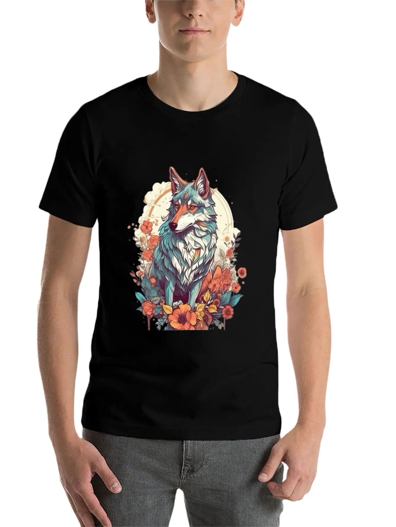 Colorful Wolf Essential Cotton Tee For Daily Outfits ¨C Unisex Style