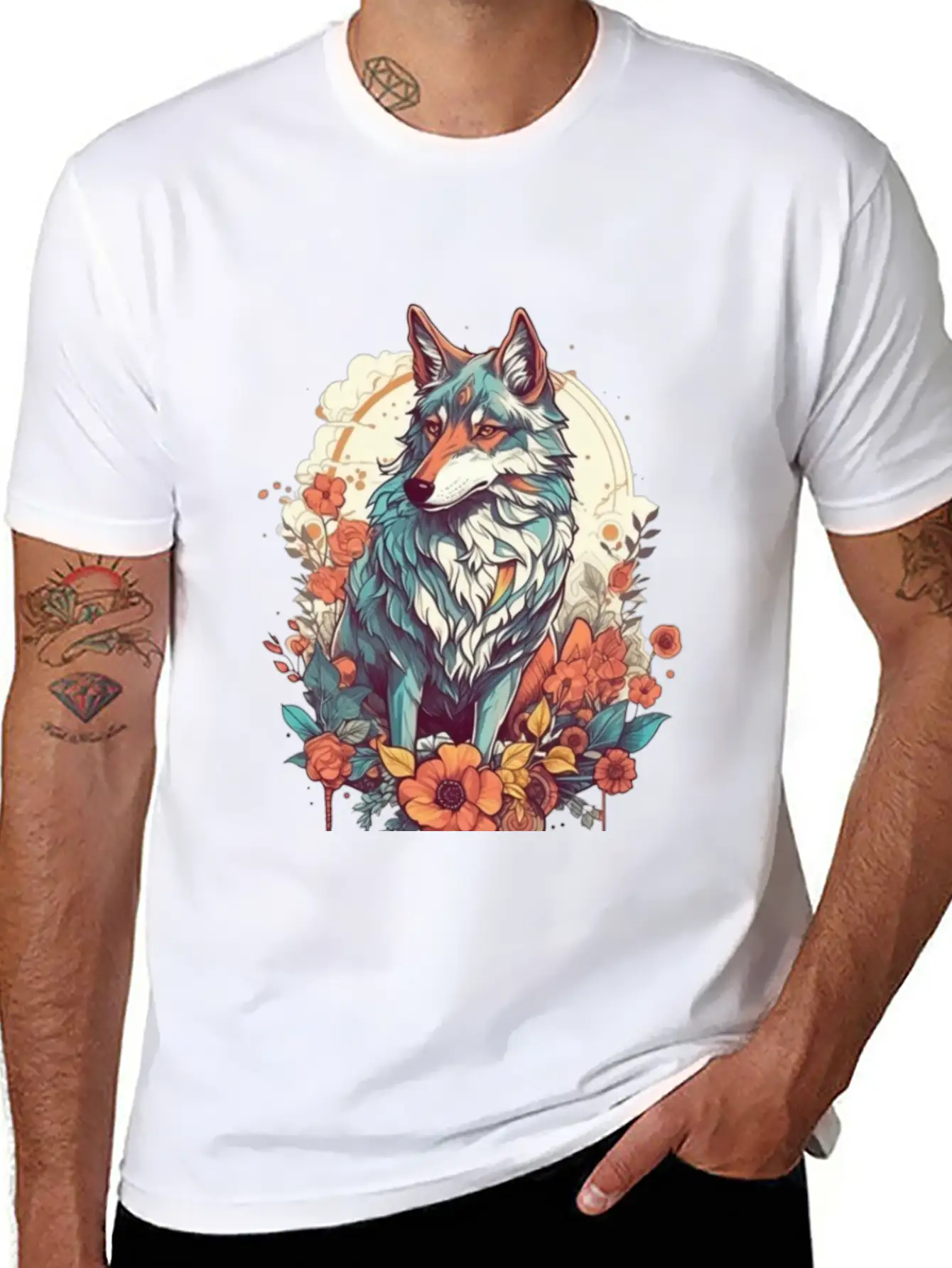 Colorful Wolf Essential Cotton Tee For Daily Outfits ¨C Unisex Style