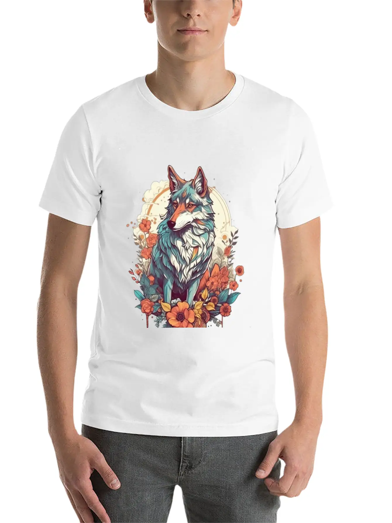 Colorful Wolf Essential Cotton Tee For Daily Outfits ¨C Unisex Style
