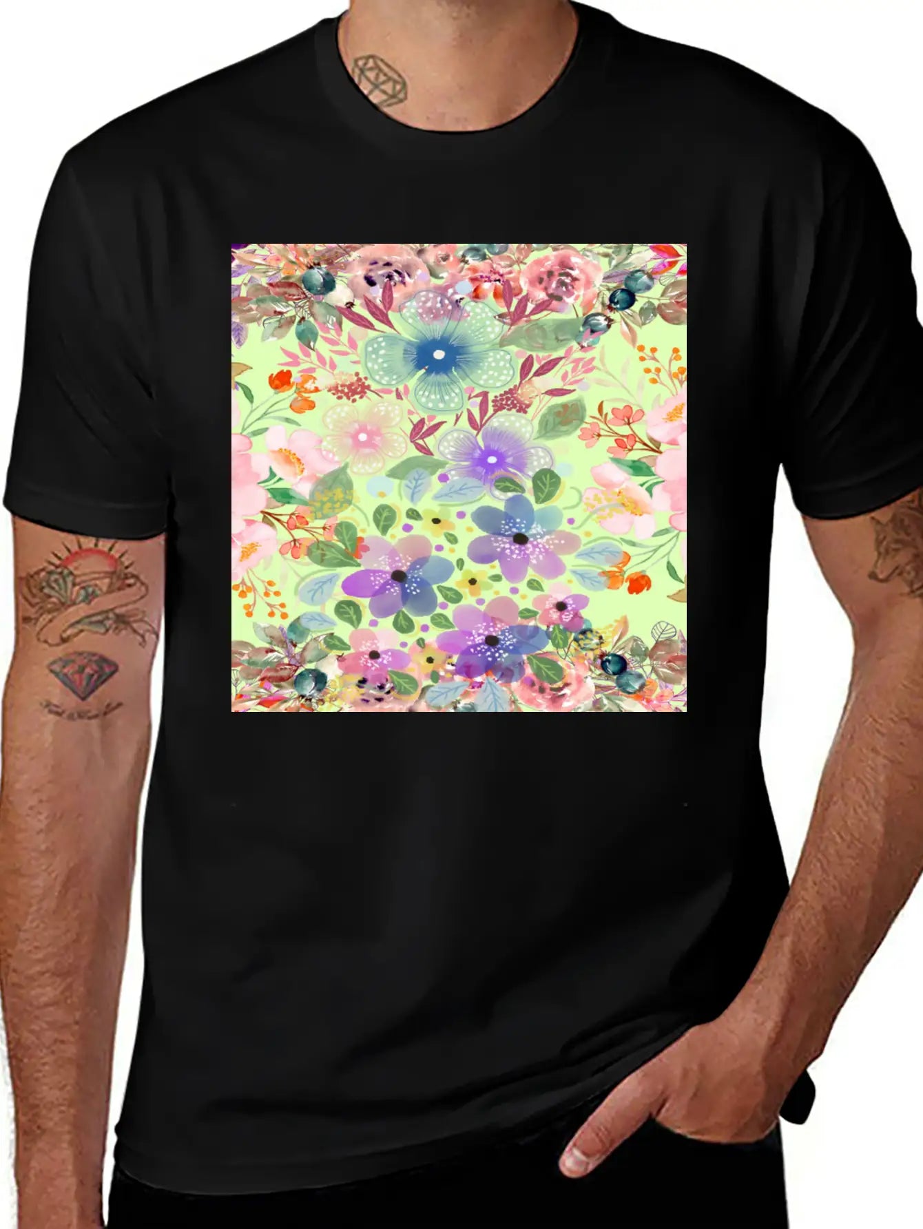 Colrful Floral Pattern Soft Cotton Short Sleeve Tee ¨C Unisex Wardrobe Staple
