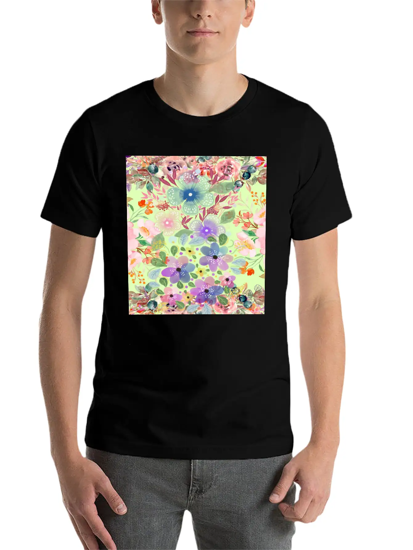 Colrful Floral Pattern Soft Cotton Short Sleeve Tee ¨C Unisex Wardrobe Staple