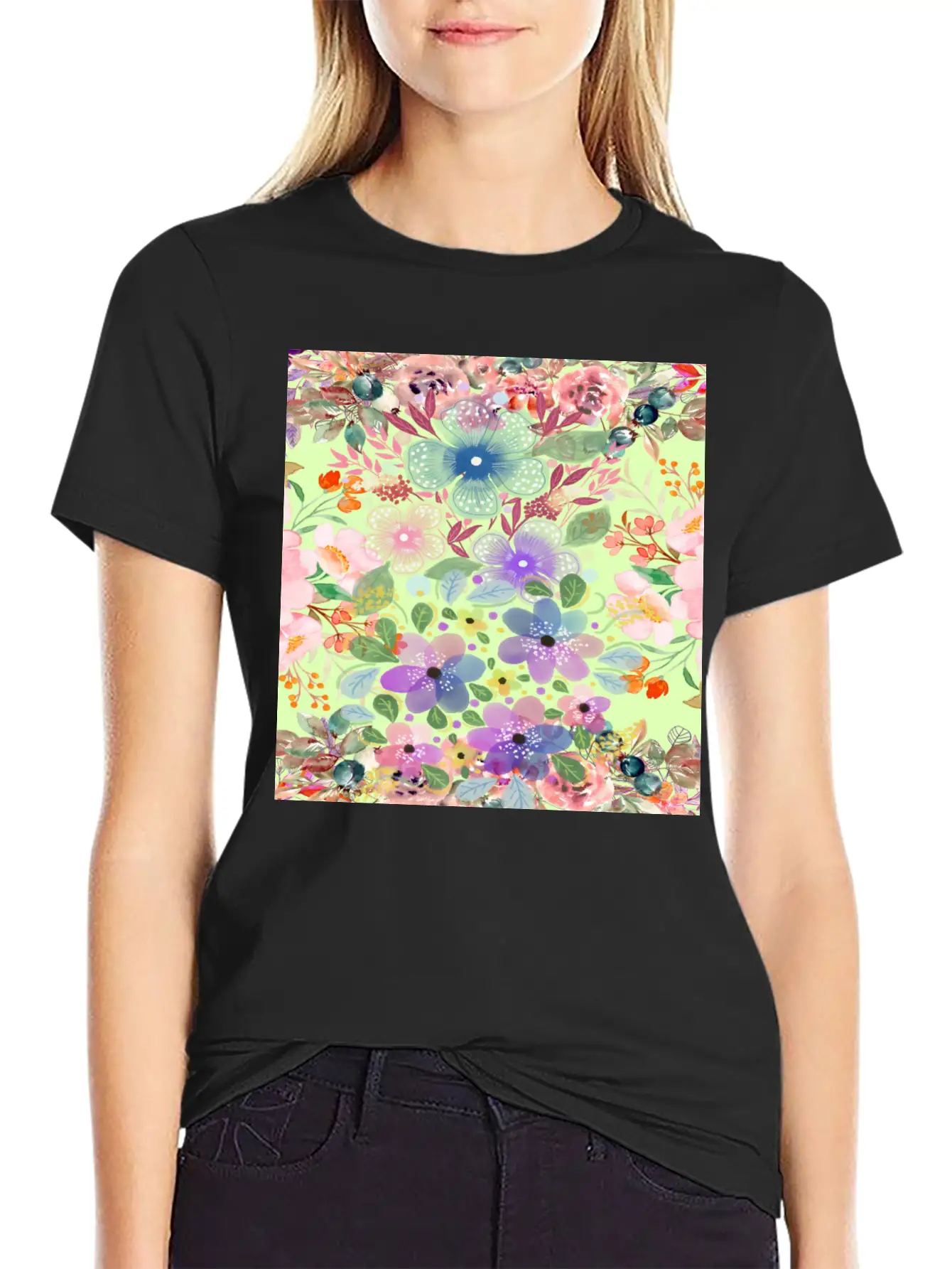 Colrful Floral Pattern Soft Cotton Short Sleeve Tee ¨C Unisex Wardrobe Staple