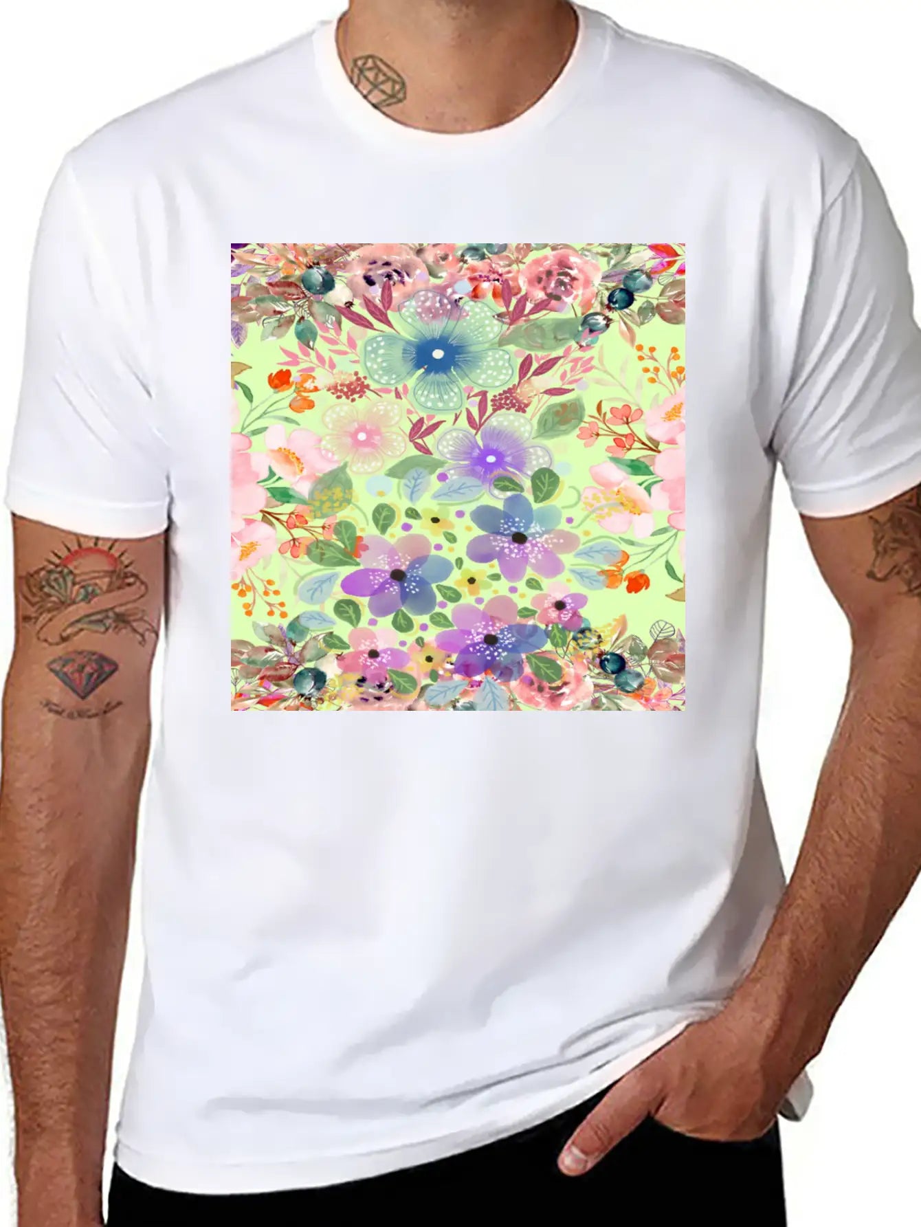 Colrful Floral Pattern Soft Cotton Short Sleeve Tee ¨C Unisex Wardrobe Staple