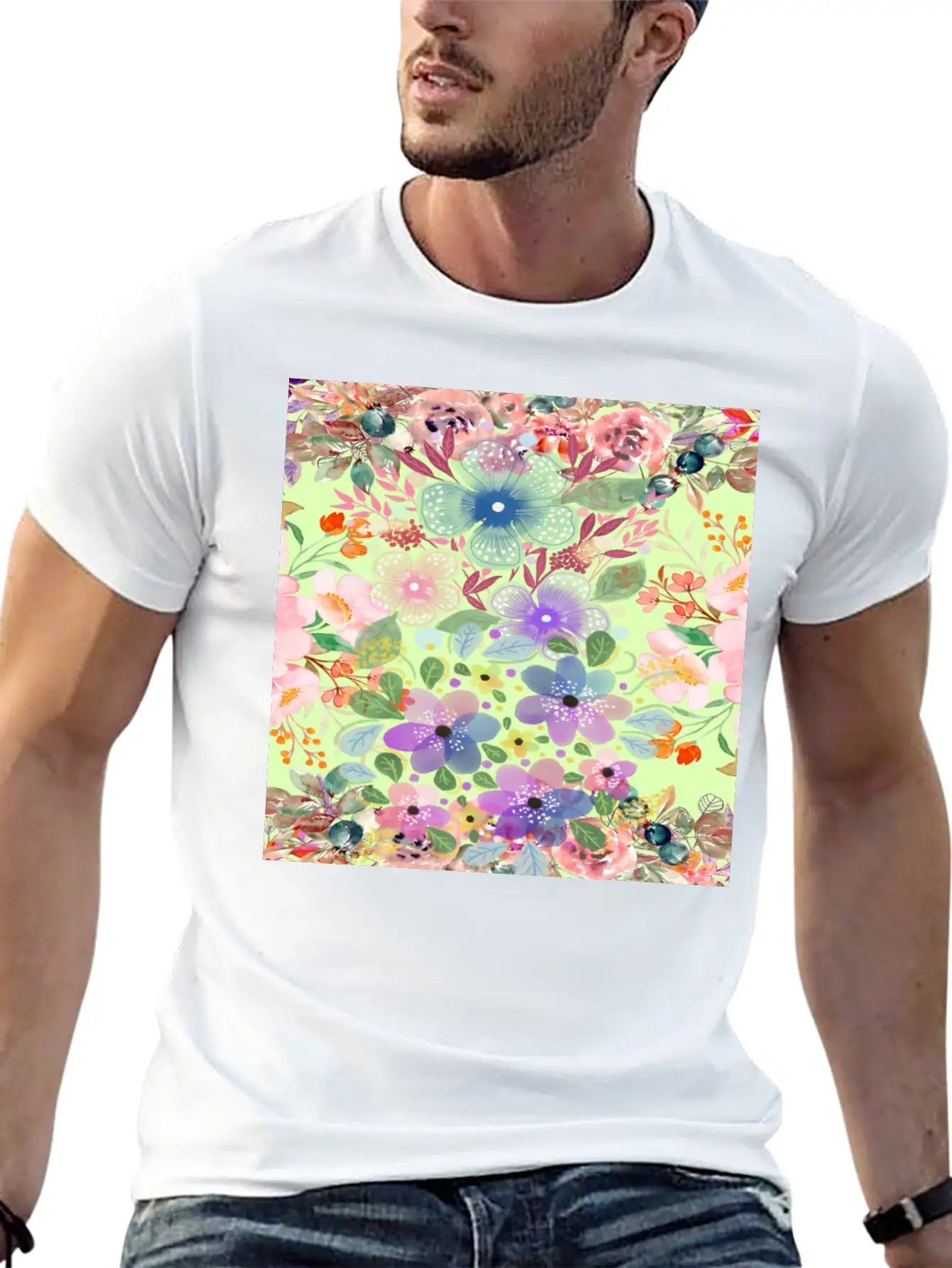 Colrful Floral Pattern Soft Cotton Short Sleeve Tee ¨C Unisex Wardrobe Staple