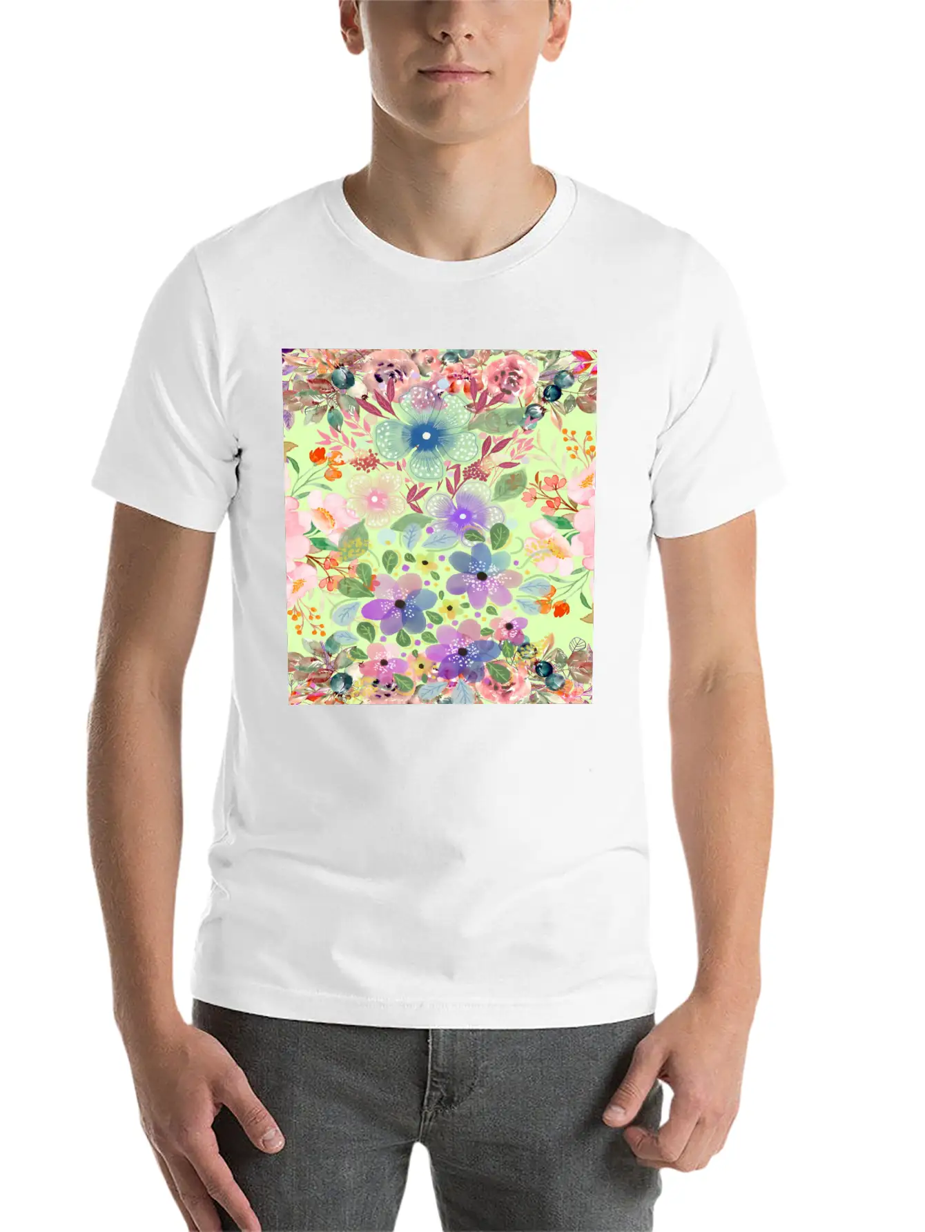 Colrful Floral Pattern Soft Cotton Short Sleeve Tee ¨C Unisex Wardrobe Staple
