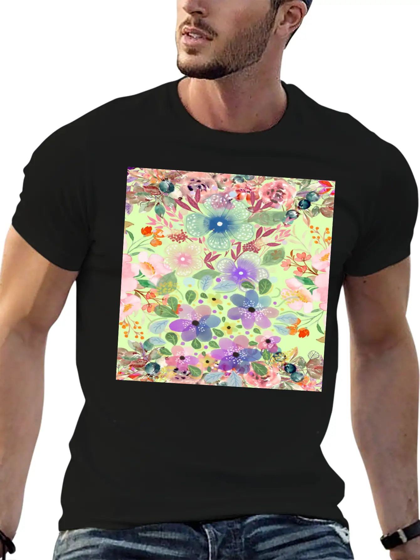Colrful Floral Pattern Soft Cotton Short Sleeve Tee ¨C Unisex Wardrobe Staple