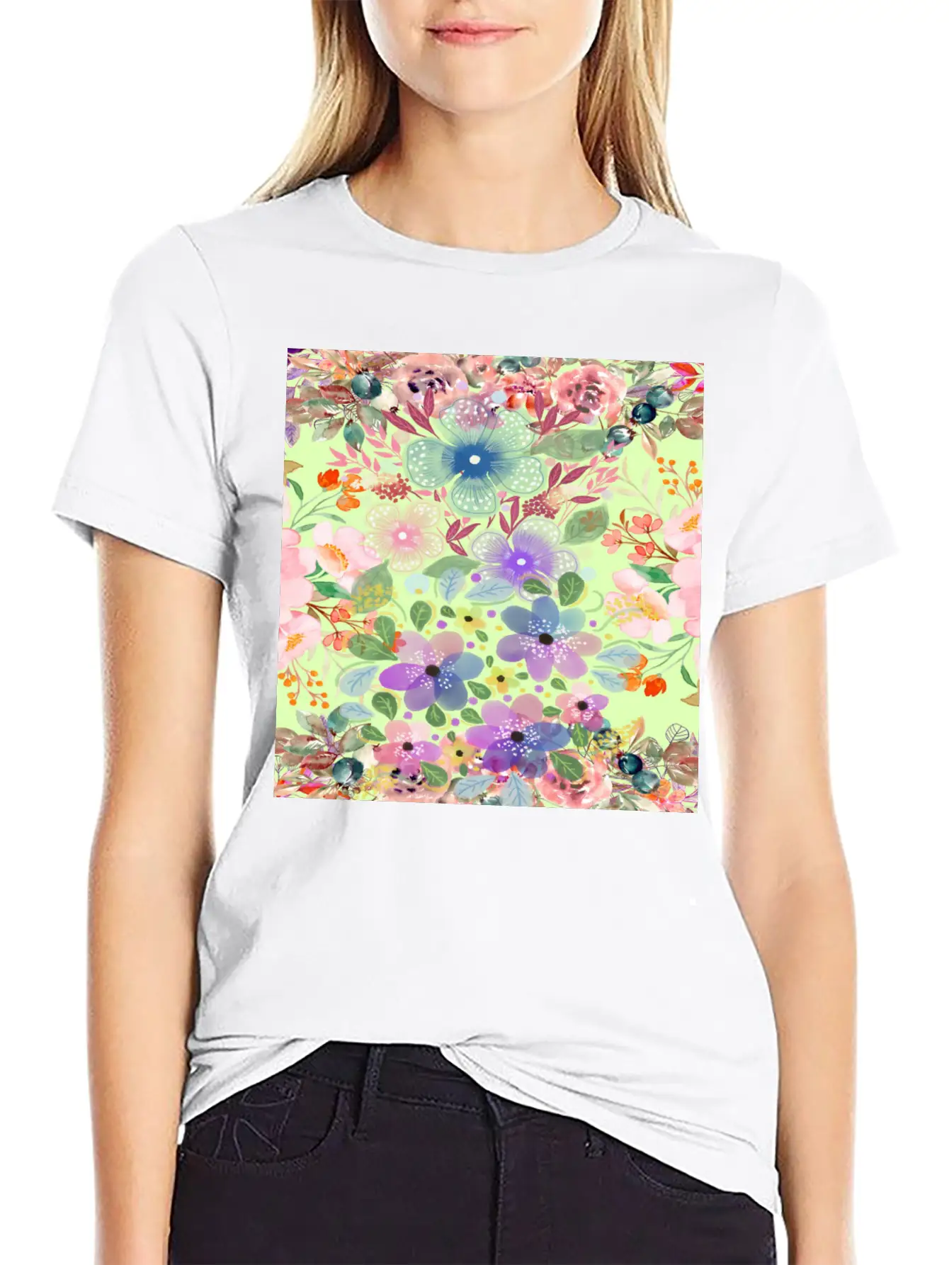 Colrful Floral Pattern Soft Cotton Short Sleeve Tee ¨C Unisex Wardrobe Staple
