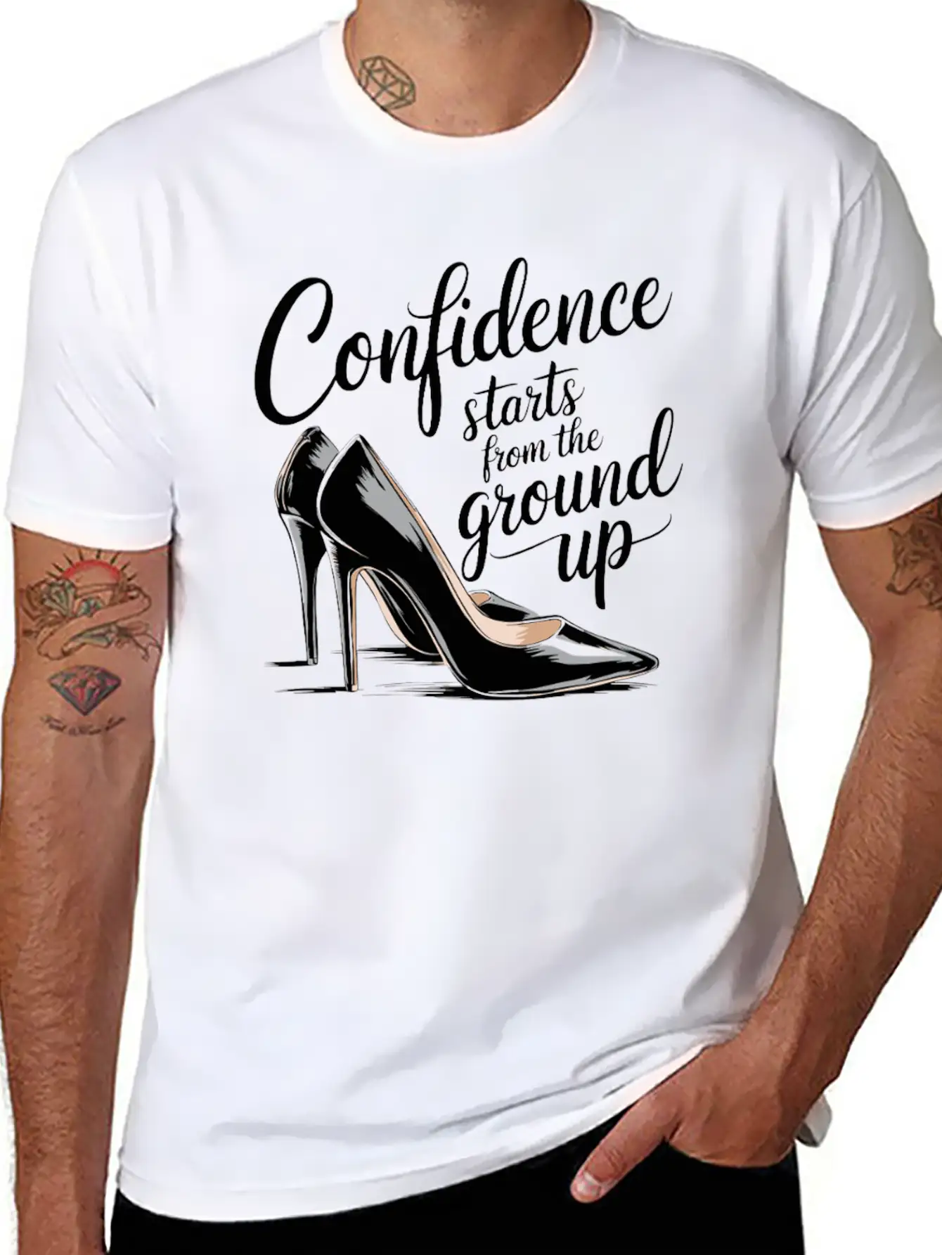 Confidence Starts From The Ground Up Motivational Basic Graphic T-Shirt ¨C Daily Comfort In Soft Cotton
