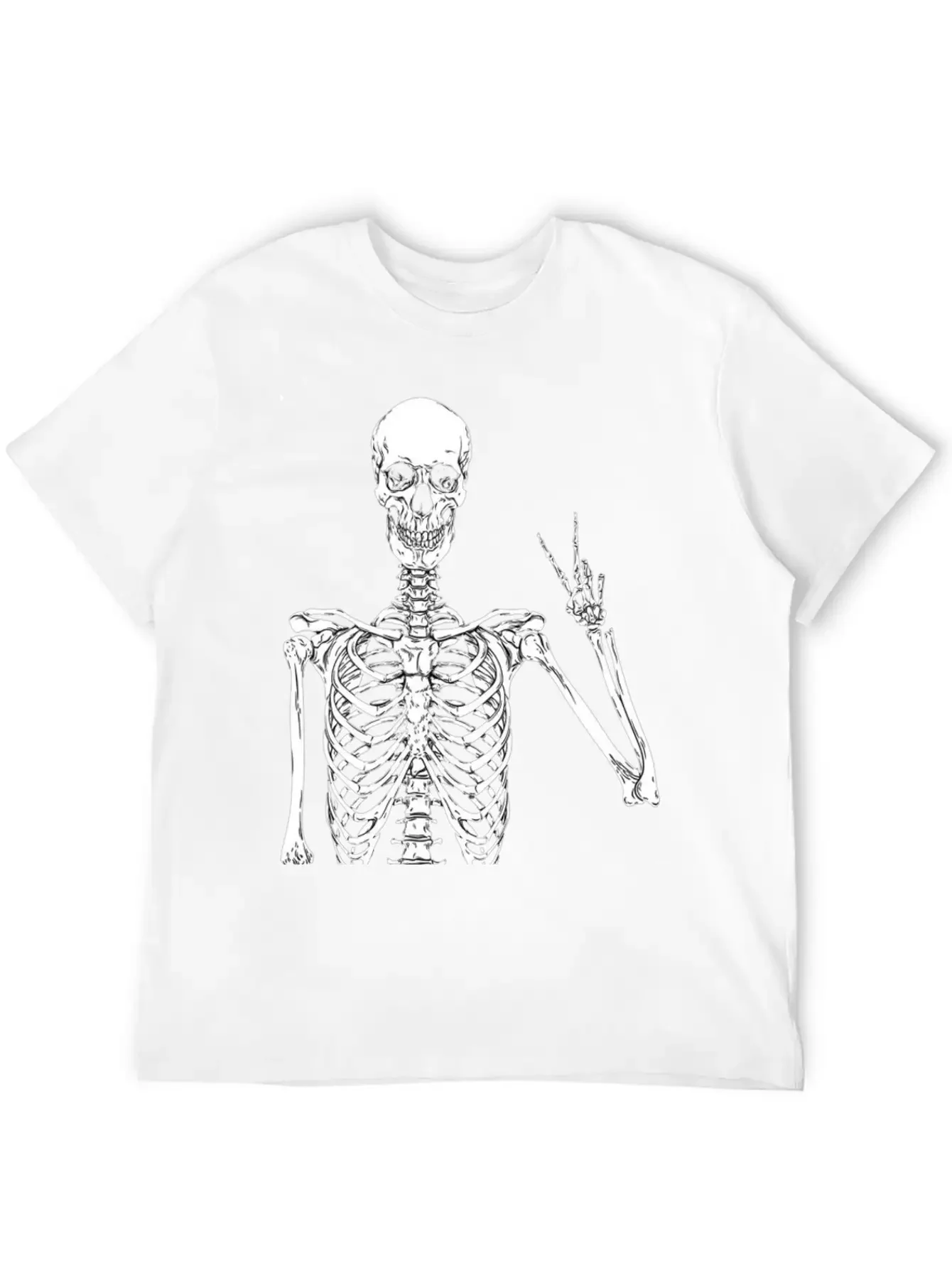 Contemporary Humor: Skeleton Finger Illustration - Basic Graphic T-Shirt ¨C Daily Comfort In Soft Cotton