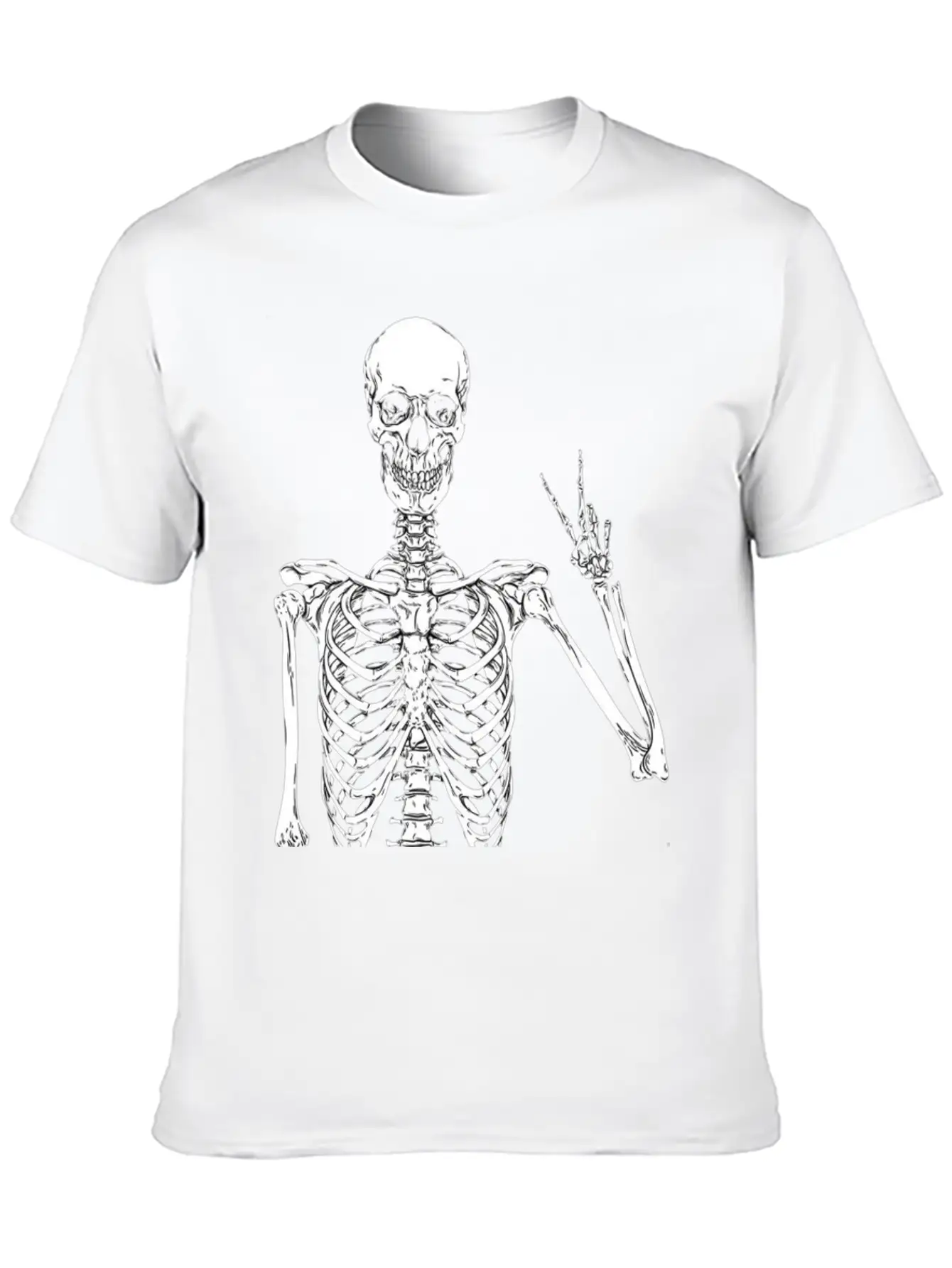 Contemporary Humor: Skeleton Finger Illustration - Basic Graphic T-Shirt ¨C Daily Comfort In Soft Cotton
