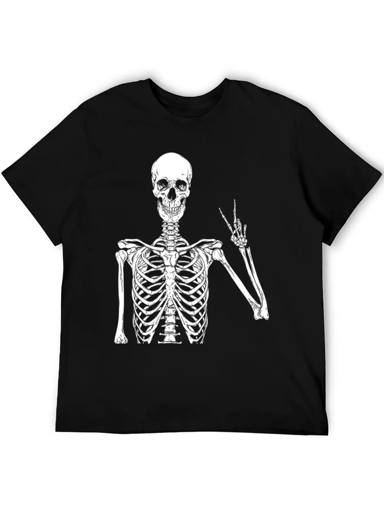 Contemporary Humor: Skeleton Finger Illustration - Basic Graphic T-Shirt ¨C Daily Comfort In Soft Cotton