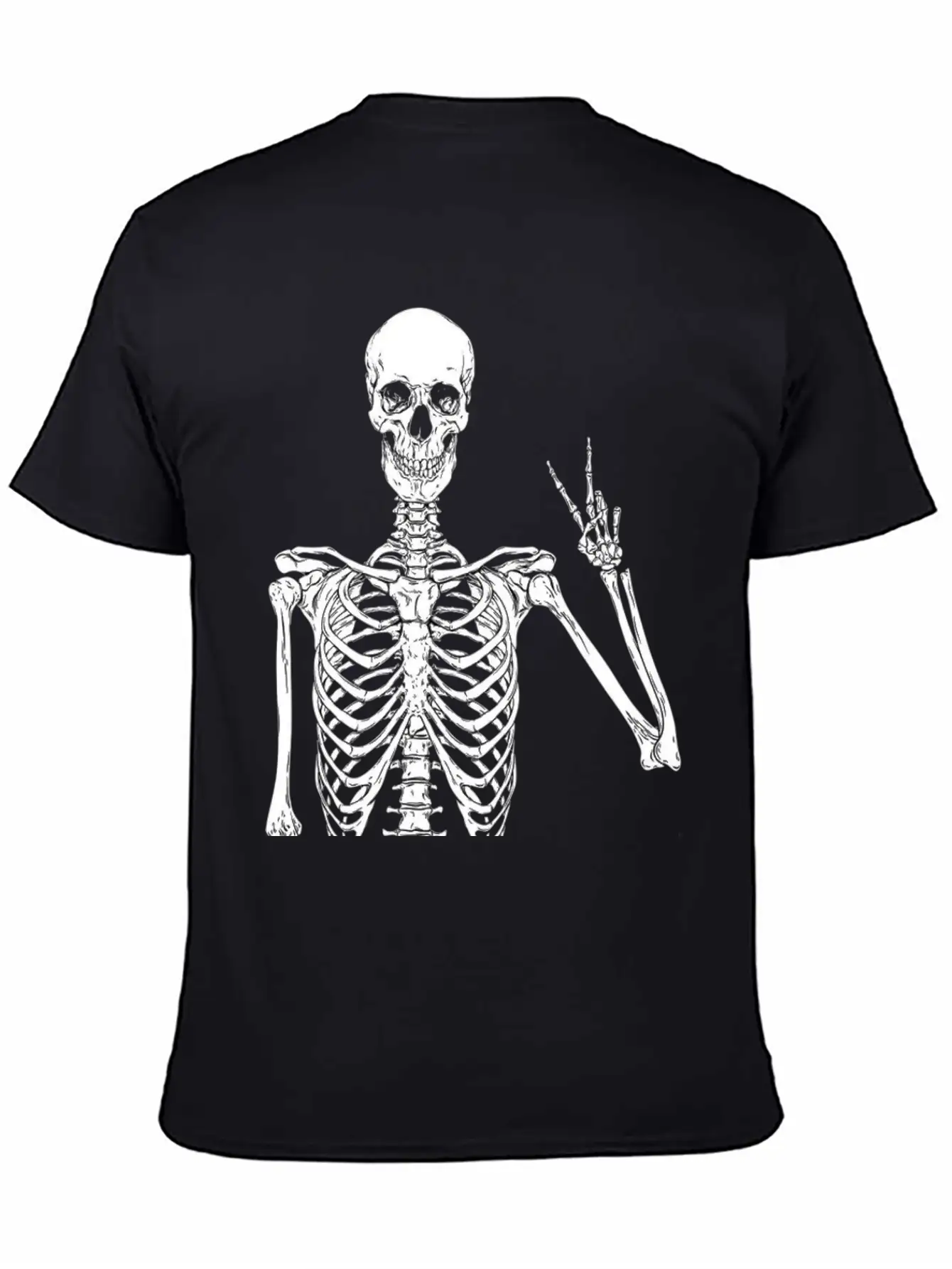 Contemporary Humor: Skeleton Finger Illustration - Basic Graphic T-Shirt ¨C Daily Comfort In Soft Cotton