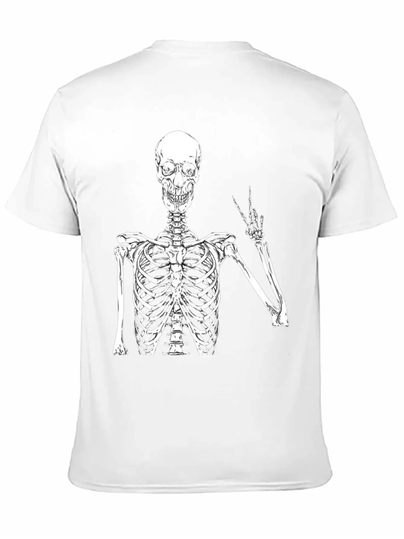 Contemporary Humor: Skeleton Finger Illustration - Basic Graphic T-Shirt ¨C Daily Comfort In Soft Cotton