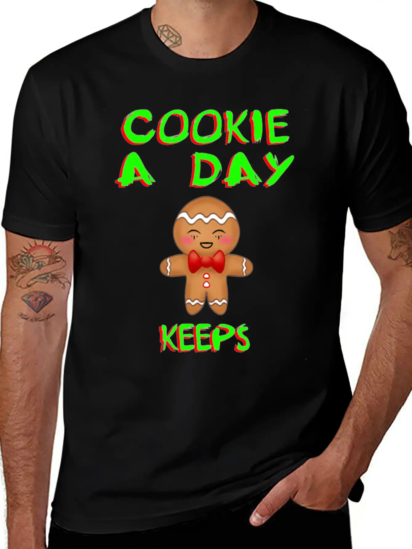 Cookie A Day Keeps Bad Mood Away. Gingerbread Man Essential Cotton Tee For Daily Outfits ¨C Unisex Style
