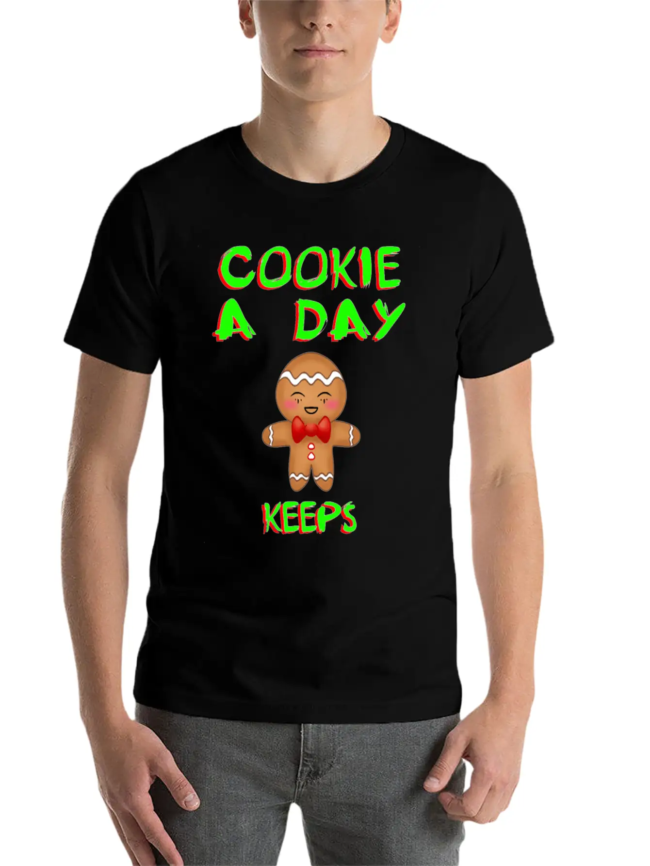 Cookie A Day Keeps Bad Mood Away. Gingerbread Man Essential Cotton Tee For Daily Outfits ¨C Unisex Style