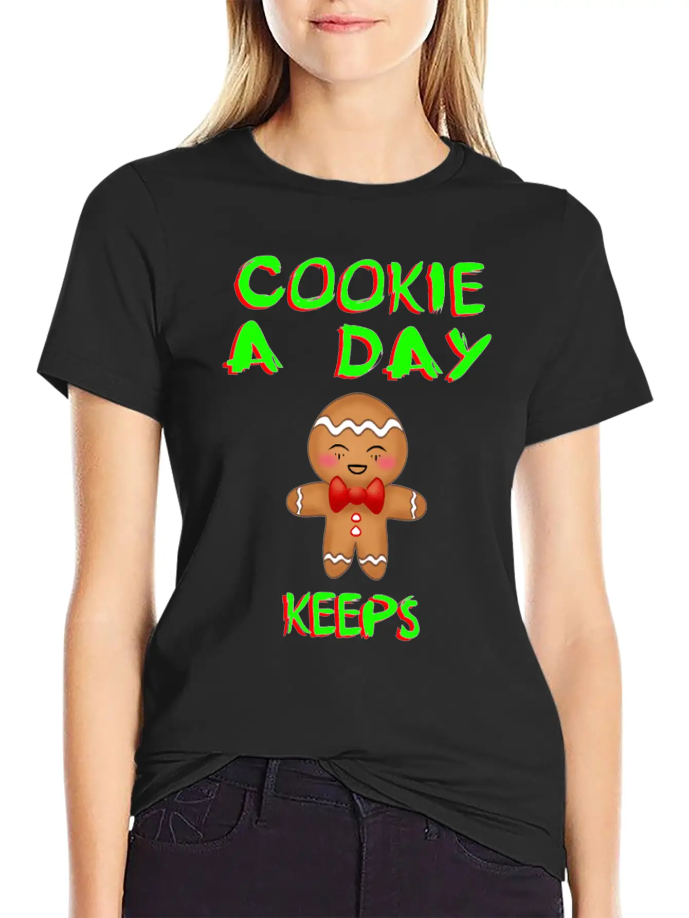 Cookie A Day Keeps Bad Mood Away. Gingerbread Man Essential Cotton Tee For Daily Outfits ¨C Unisex Style
