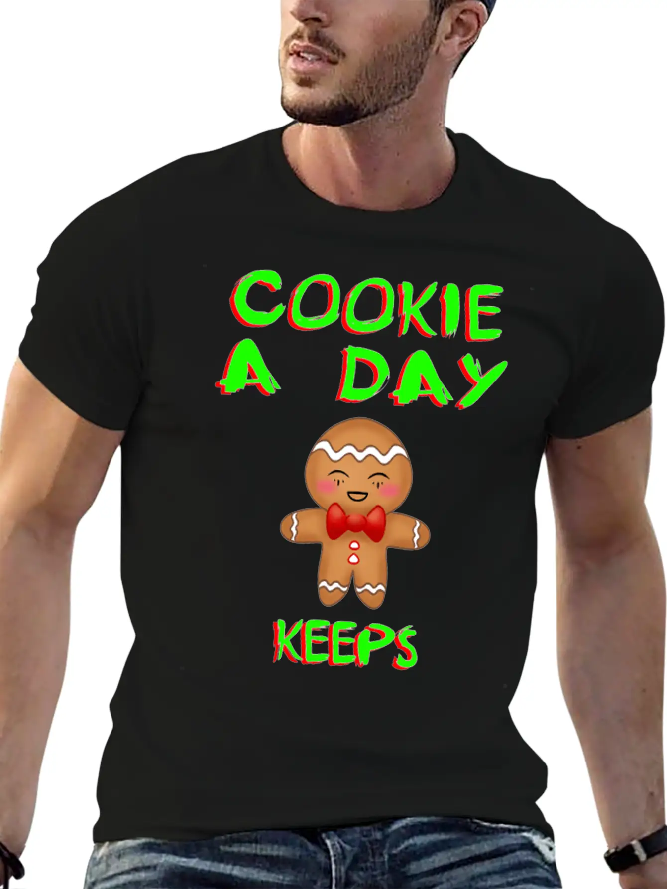 Cookie A Day Keeps Bad Mood Away. Gingerbread Man Essential Cotton Tee For Daily Outfits ¨C Unisex Style