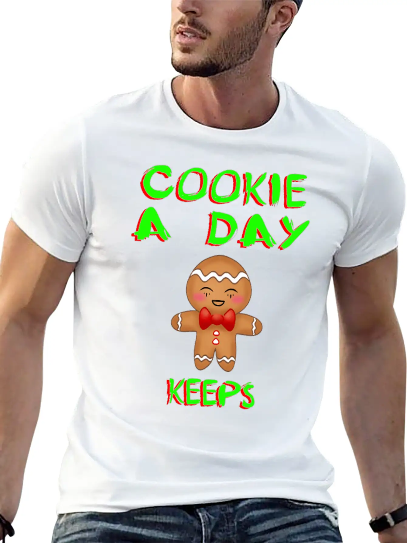 Cookie A Day Keeps Bad Mood Away. Gingerbread Man Essential Cotton Tee For Daily Outfits ¨C Unisex Style