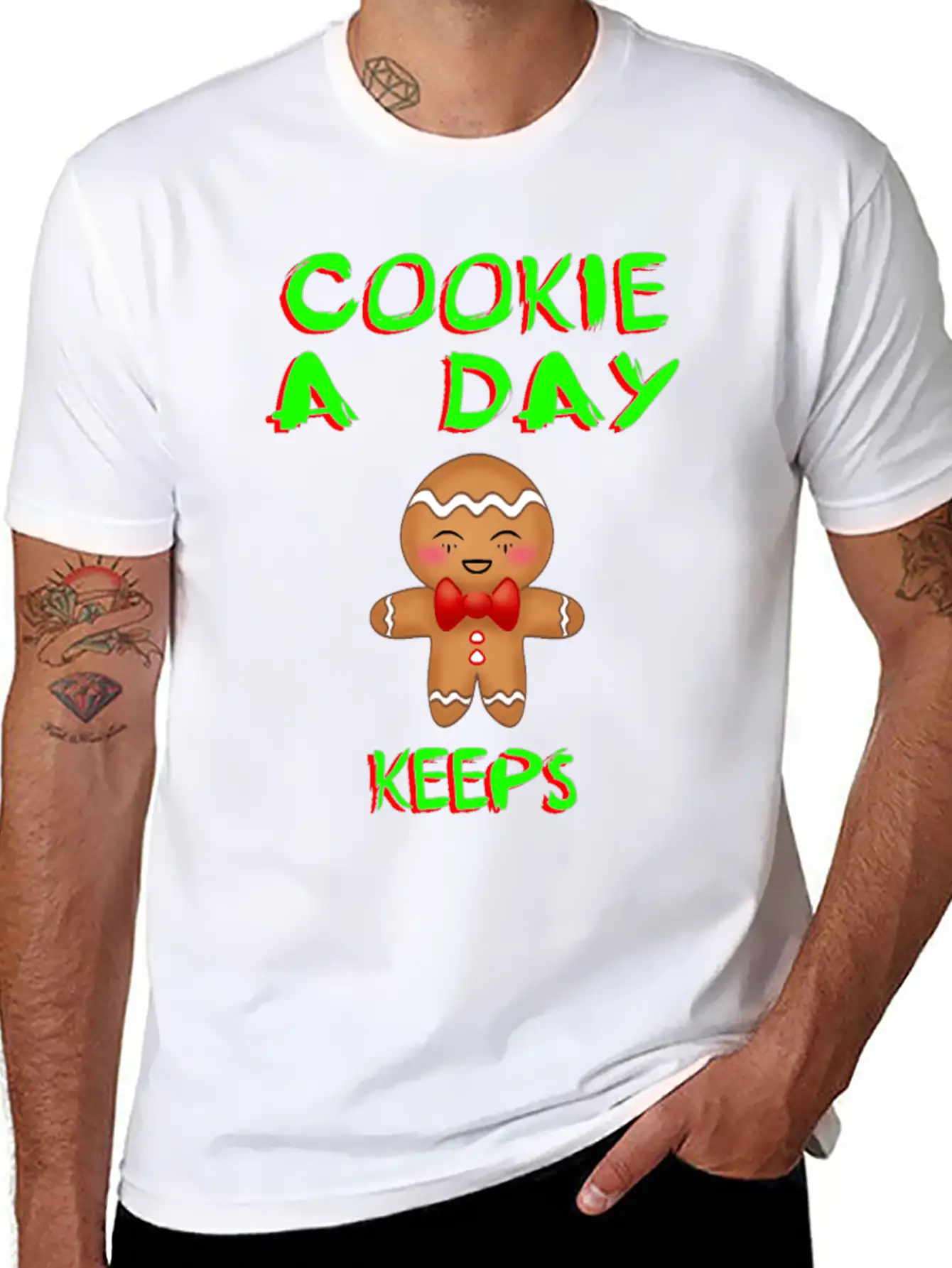 Cookie A Day Keeps Bad Mood Away. Gingerbread Man Essential Cotton Tee For Daily Outfits ¨C Unisex Style