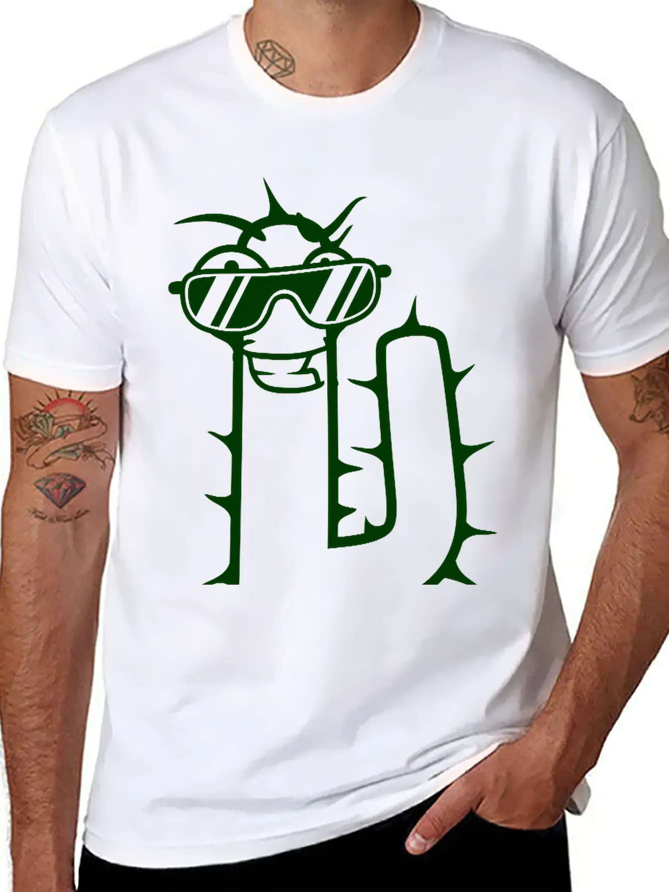 Cool DJ Desert Cactus Sunglasses Funny Music Party Basic Graphic T-Shirt ¨C Daily Comfort In Soft Cotton