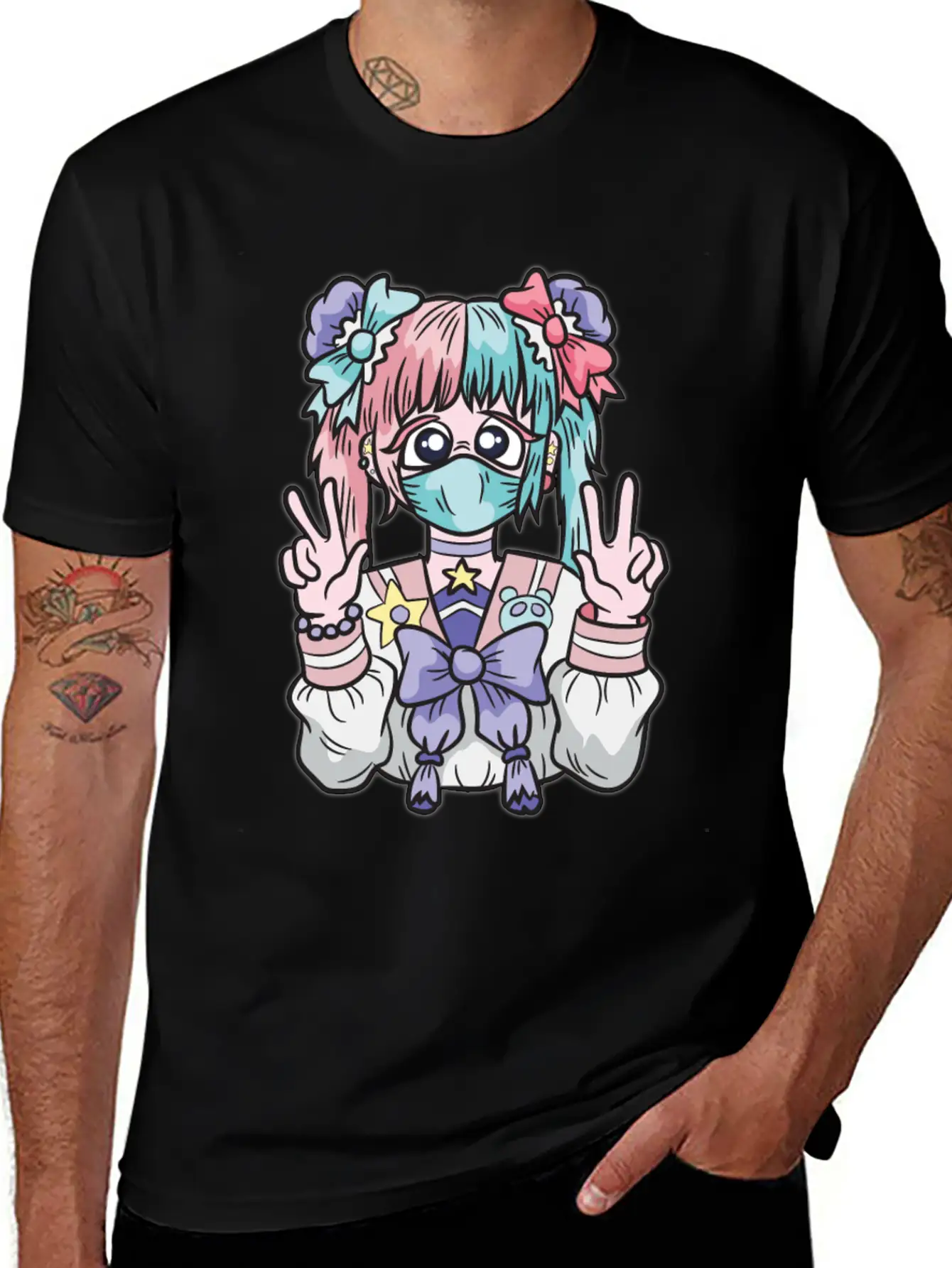 Corona Kawaii Pastel Goth Girl With Mask Essential Cotton Tee For Daily Outfits ¨C Unisex Style